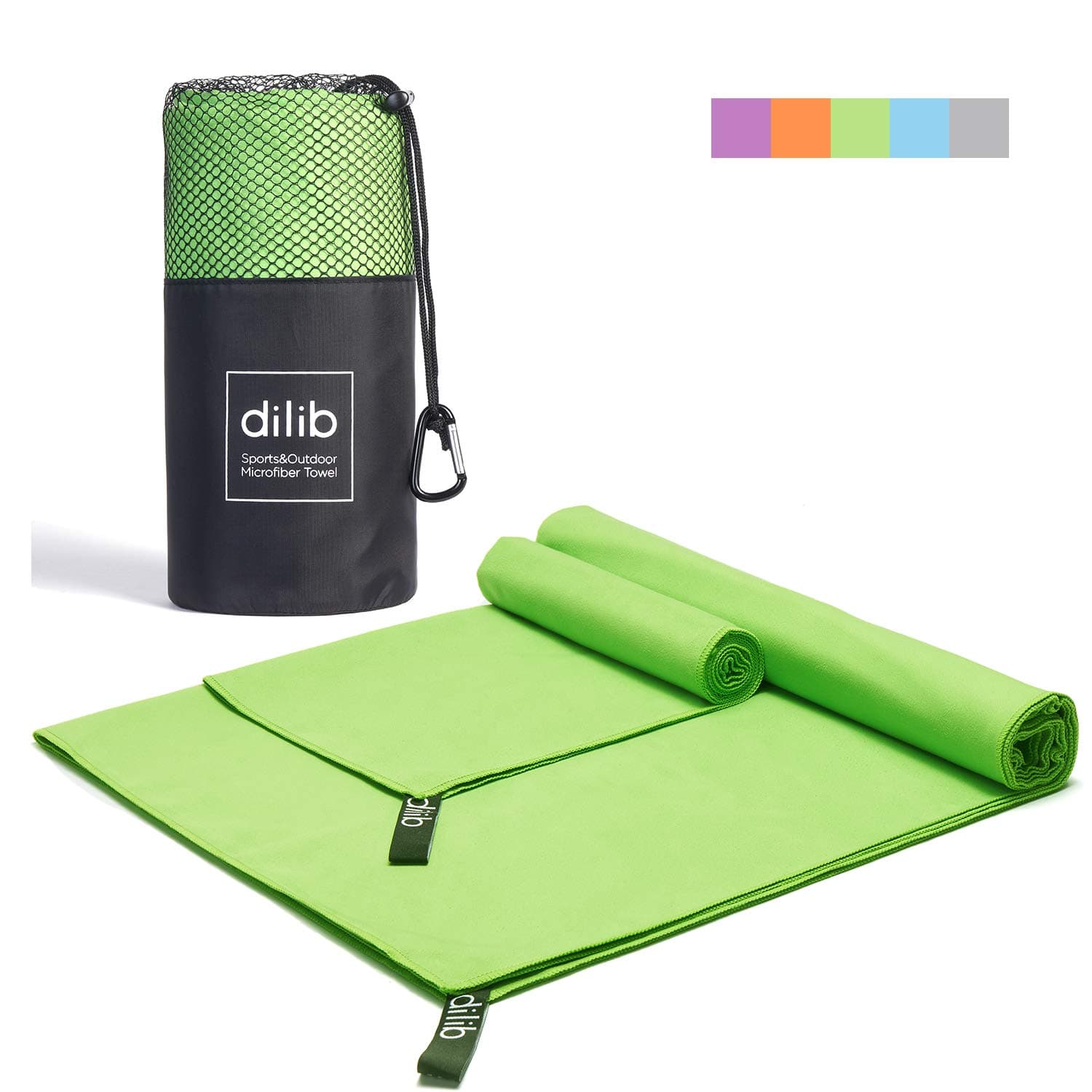 dilib 2 Pack Microfiber Towel Sets,Quick Dry Sports Travel Towel,Camping Towel - M&XL 2 Size,Super Absorbent&Lightweight,Fast Drying,Perfect for Camping,Gym,Beach,Swimming,Backpacking,Green