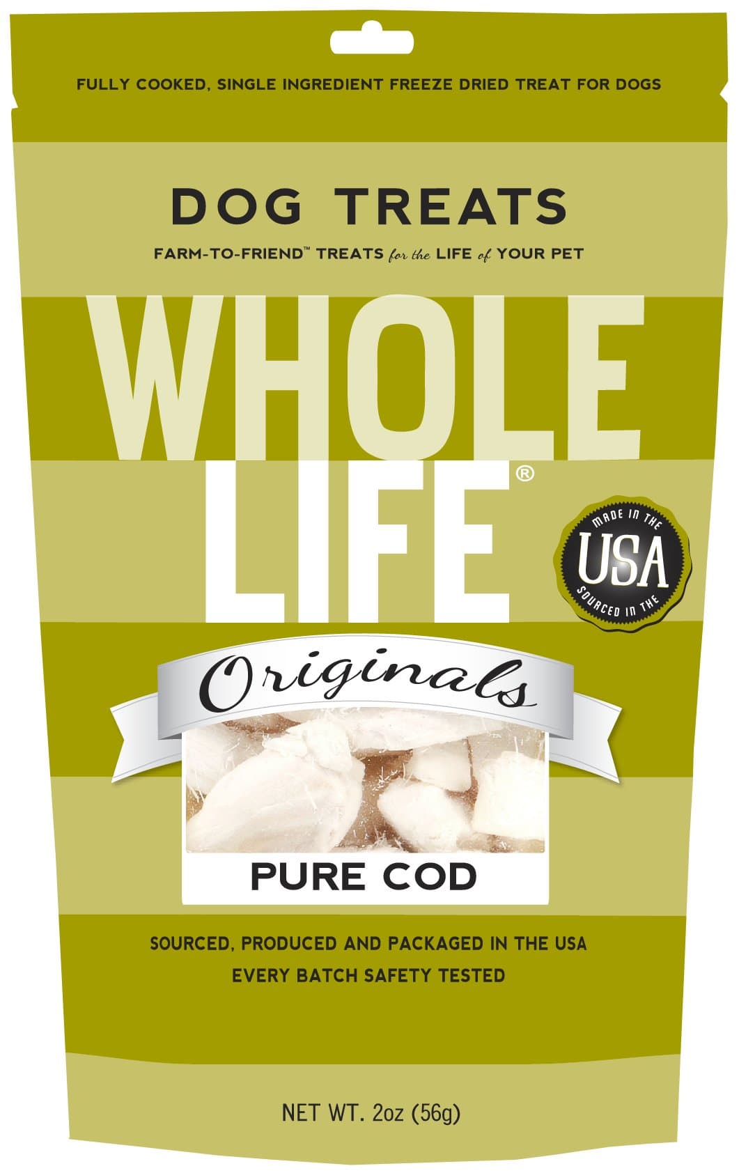 Whole Life Pet Single Ingredient USA Freeze Dried Cod Filet Treats for Dogs, 2-Ounce