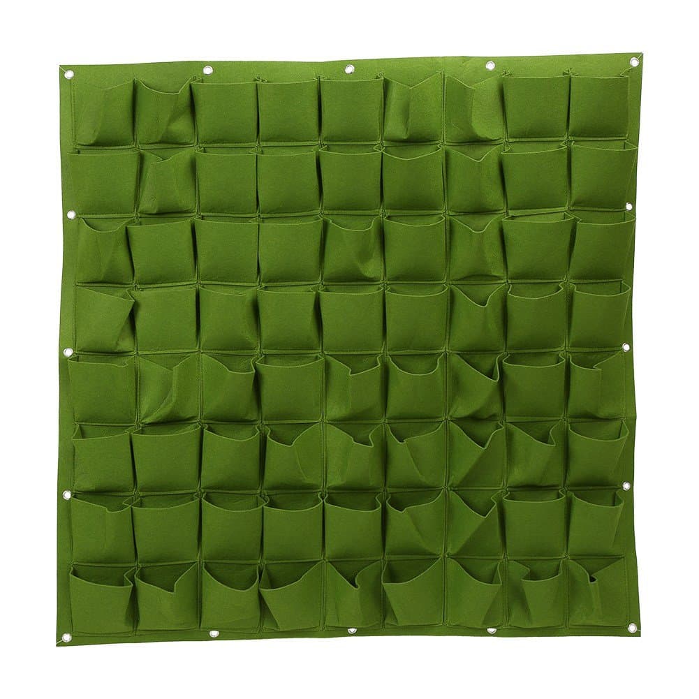 72 Pockets Wall Vertical Flower Hanging Felt Planter Bags Great Addition to Your Outdoor Garden and Patio Areas (Green)