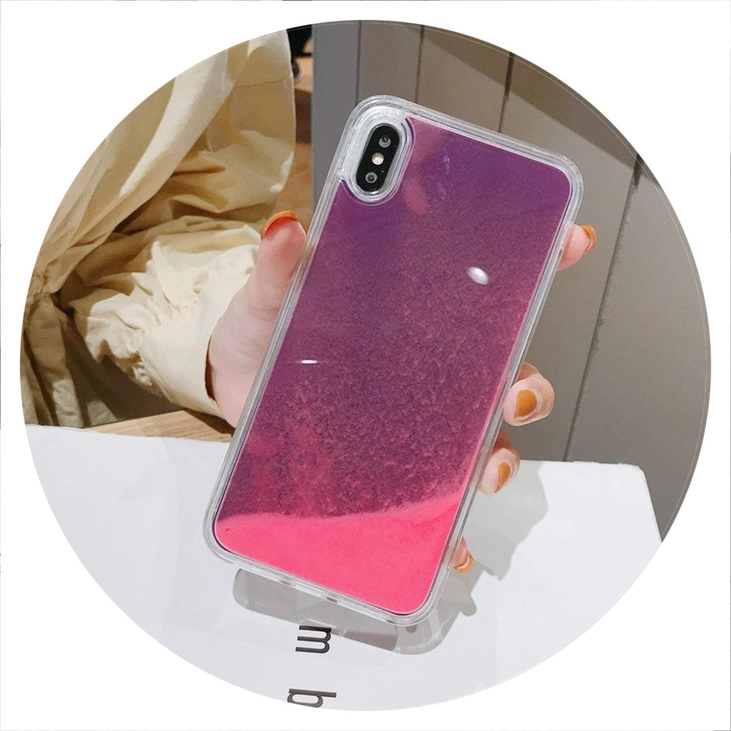 Luminous Neon Sand Case for iPhone Xr Xs Max X 6 6S S 7 8 Plus Glow in The Dark Liquid Glitter Quicksand Phone Cover Capa,Pink,for iPhone Xr