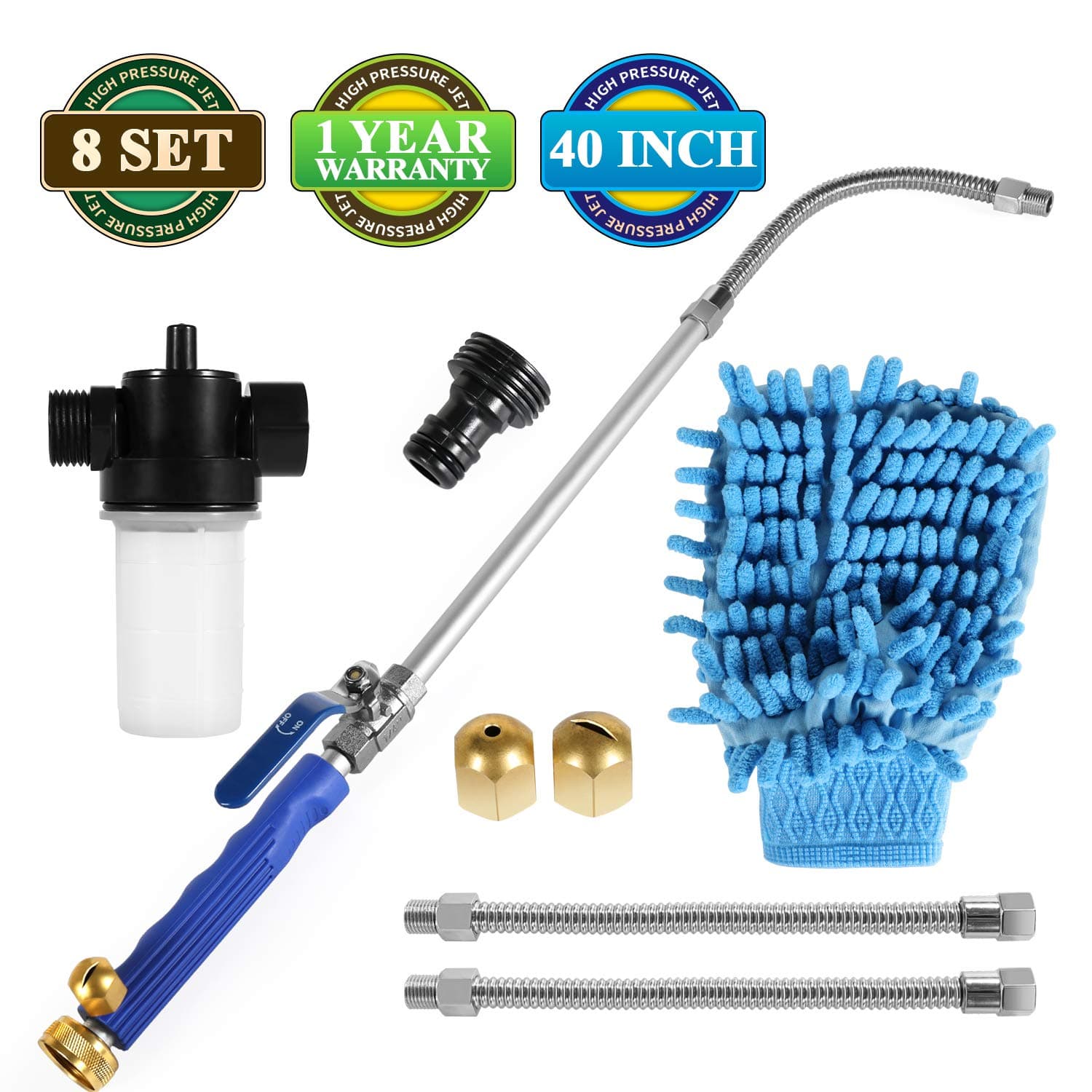 Ausail Hydro Jet High Pressure Power Washer -40'' Long Extendable car Washer Wand with Snow Foam Cannon, Auto Watering Sprayer, 2 Flexible Wands, 2 Tips