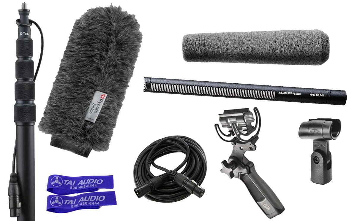 Sennheiser MKH416 P48 Shotgun Microphone Bundle with K-Tek KE110CCR Boompole, Rycote Softie, Rycote Lyre Pistol Grip Shock Mount, 6' XLR Cable & 2 Cable Straps
