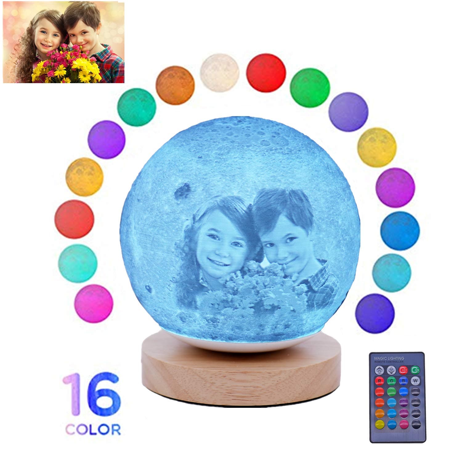 16 Color Personalized Photo 3D Moon Table Lamp Night Light Customized Chargeable Bed Light Wedding Anniversary Christmas gift for Kids