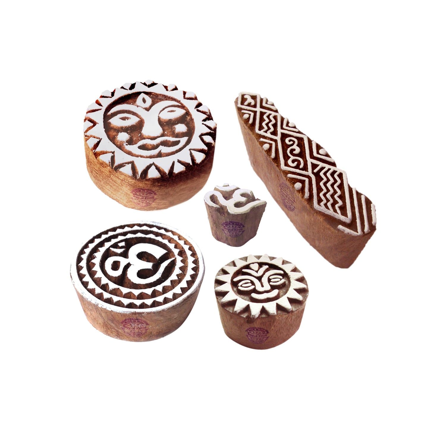 Urban Pattern Sun and Om Wood Block Stamps (Set of 5)
