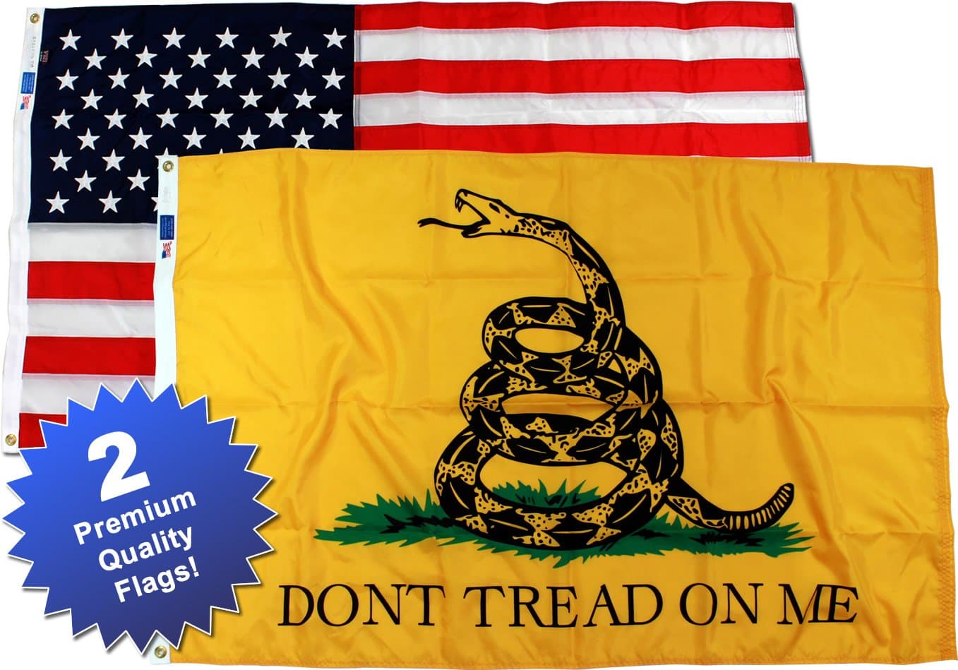 Premium Quality, 3x5ft, Gadsden Flag & American Flag Combo Pak