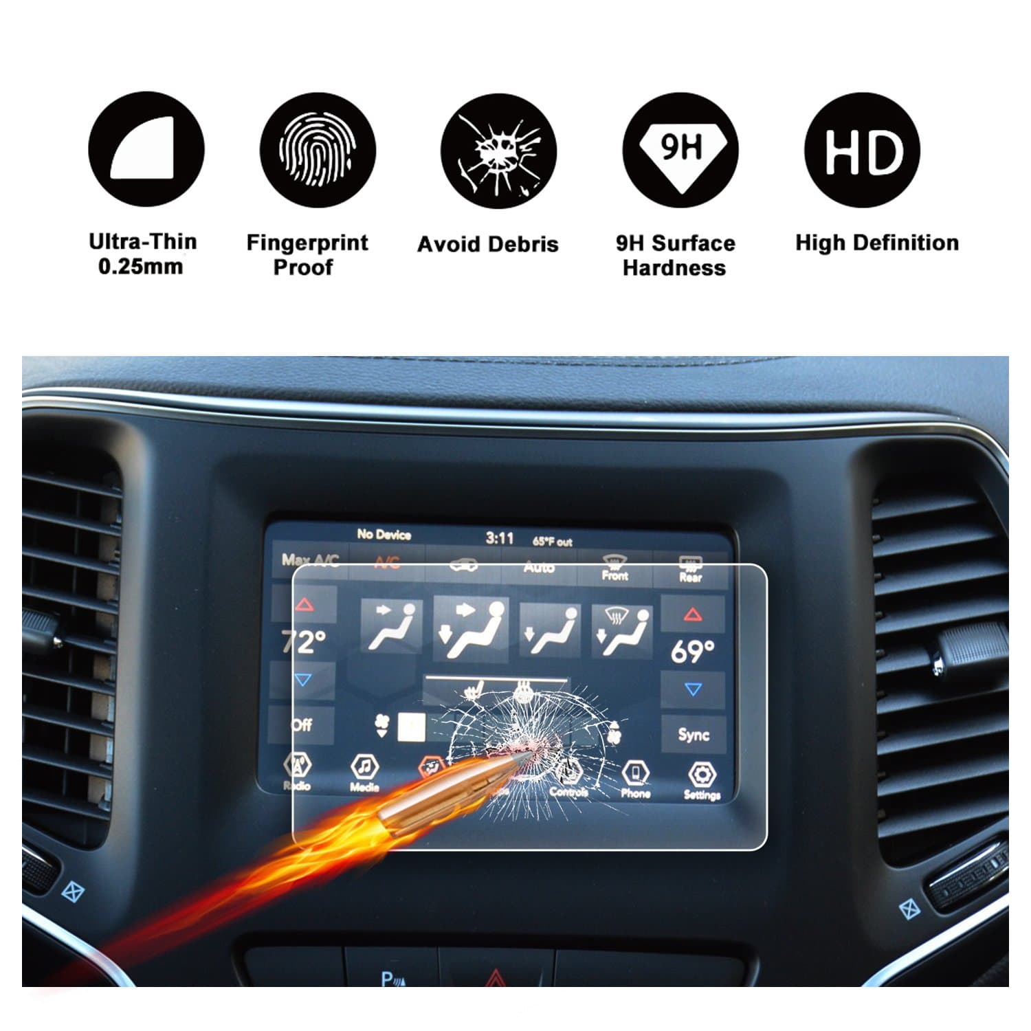 R RUIYADisplay Navigation Screen Protector Compatible with 2019 Grand Cherokee Uconnect, HD Clear TEMPERED GLASS Screen Guard Shield Scratch-Resistant Ultra HD Extreme Clarity (7-Inch)