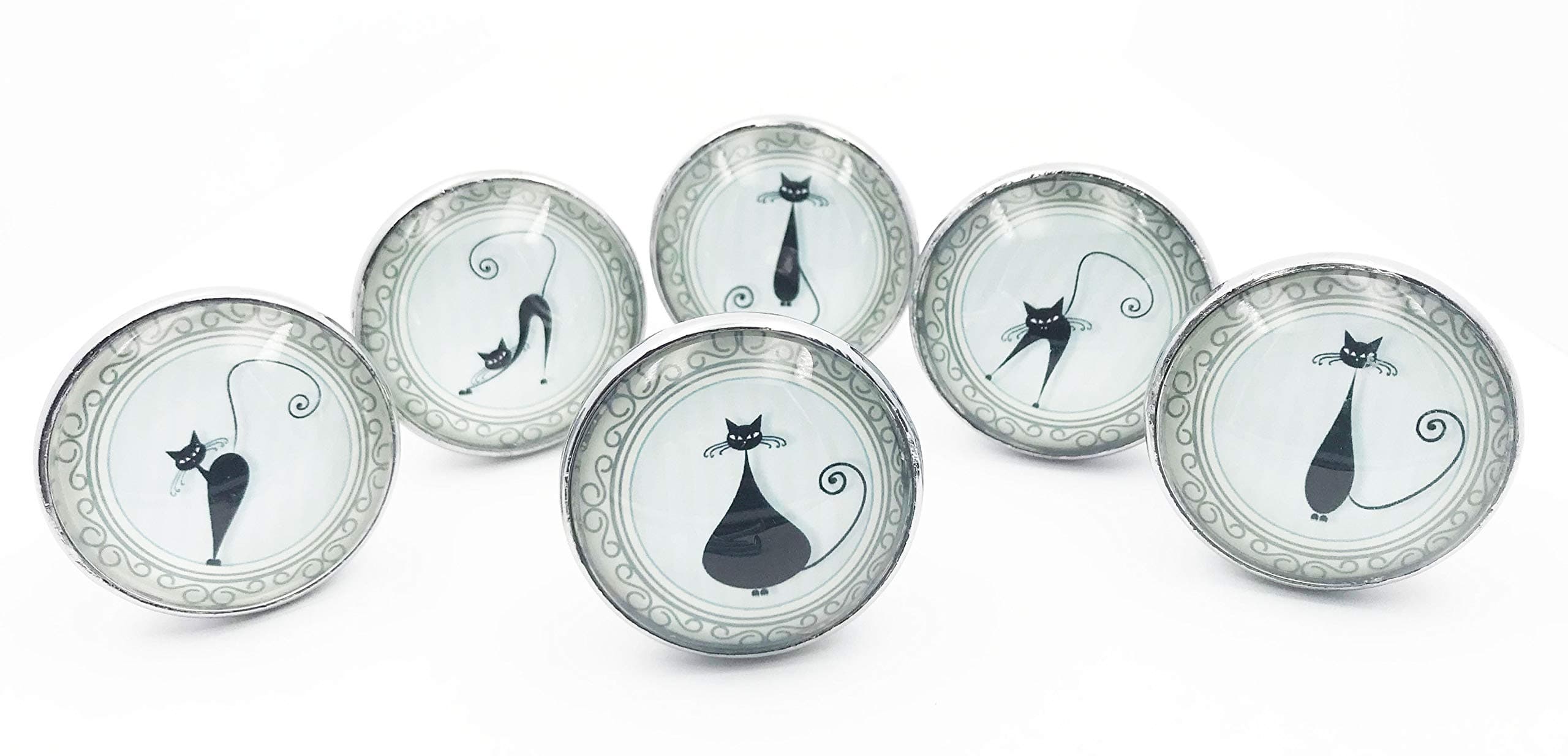 Set of Kitty Cat Themed Drawer Pulls, Cabinet Pulls, Dresser Knobs - Set of 6 Knobs