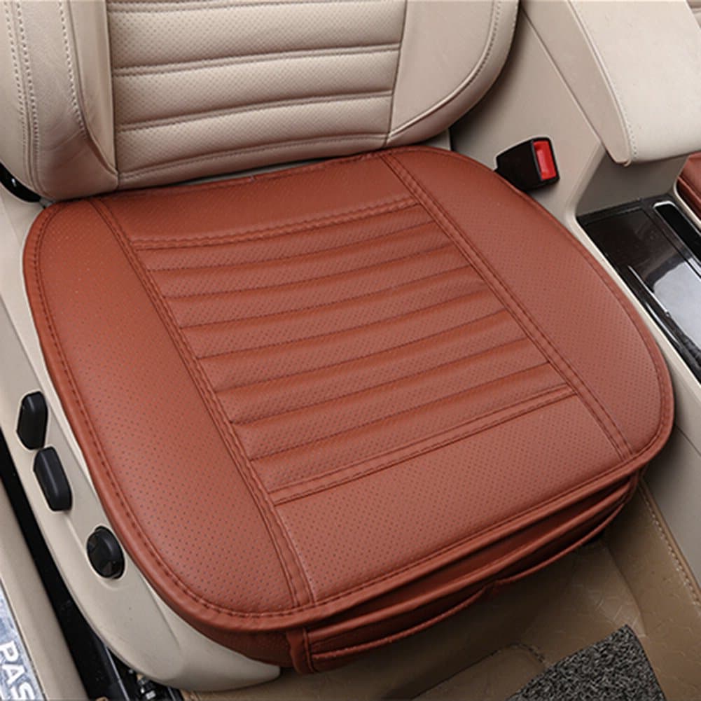 Comfortable and Breathable Four Seasons General Pu Leather Bamboo Charcoal Breathable Car Interior Seat Cushion Cover Pad Mat for Office Chair Auto Car Supplies (Chocolate, 1 Pack)
