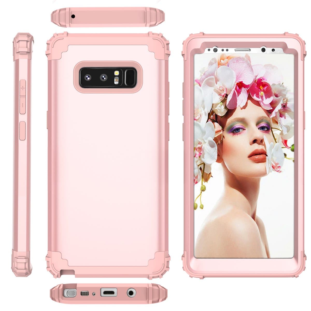 Galaxy Note 8 Case, Sugoiti Full Body Heavy Duty Protection Shockproof Slim Fit Case Cover for Samsung Galaxy Note 8 (2017 Release) - Rose Gold/Pink