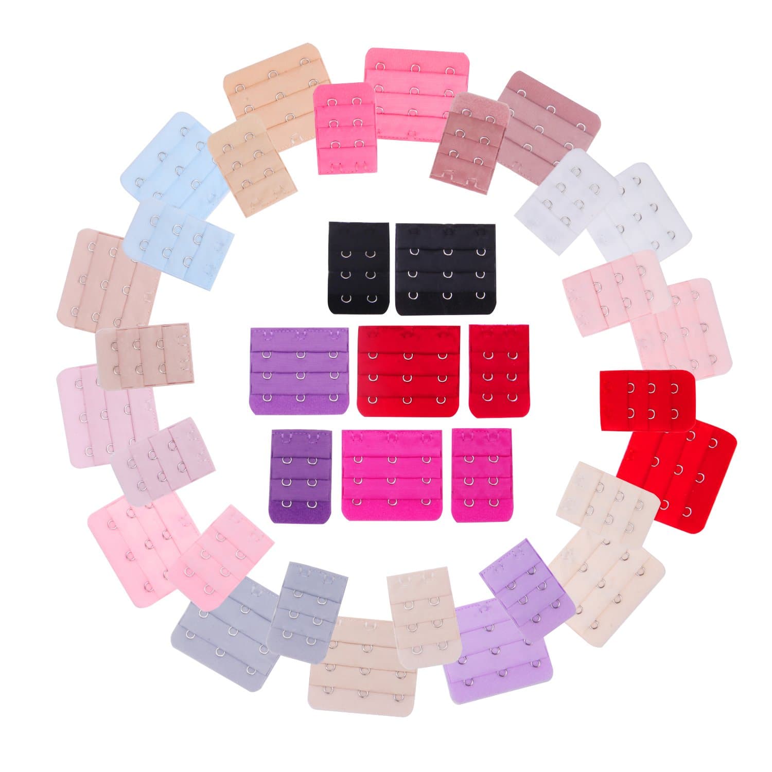 Senkary 40 Pieces Bra Extenders 3 Hooks 2 Hooks Bra Strap Extenders Brassiere Extension Hooks, 20 Colors