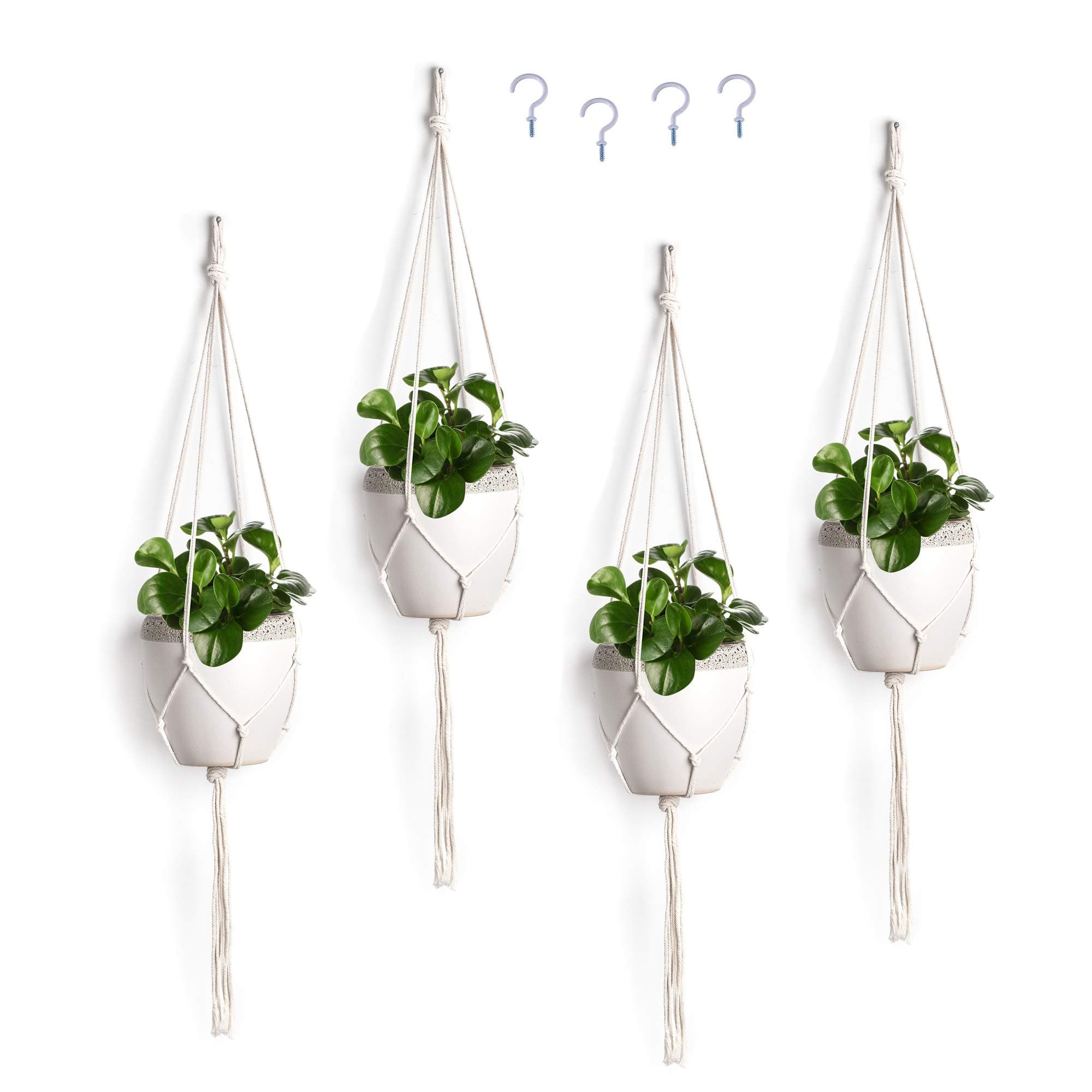 EiYYA 4 Pack Macrame Plant Hangers Handmade Natural Cotton Rope Plant Flowers Holder Knitting Stainless Nail Indoor Outdoor Garden Patio Balcony Kitchen Decorations Eco-Friendly