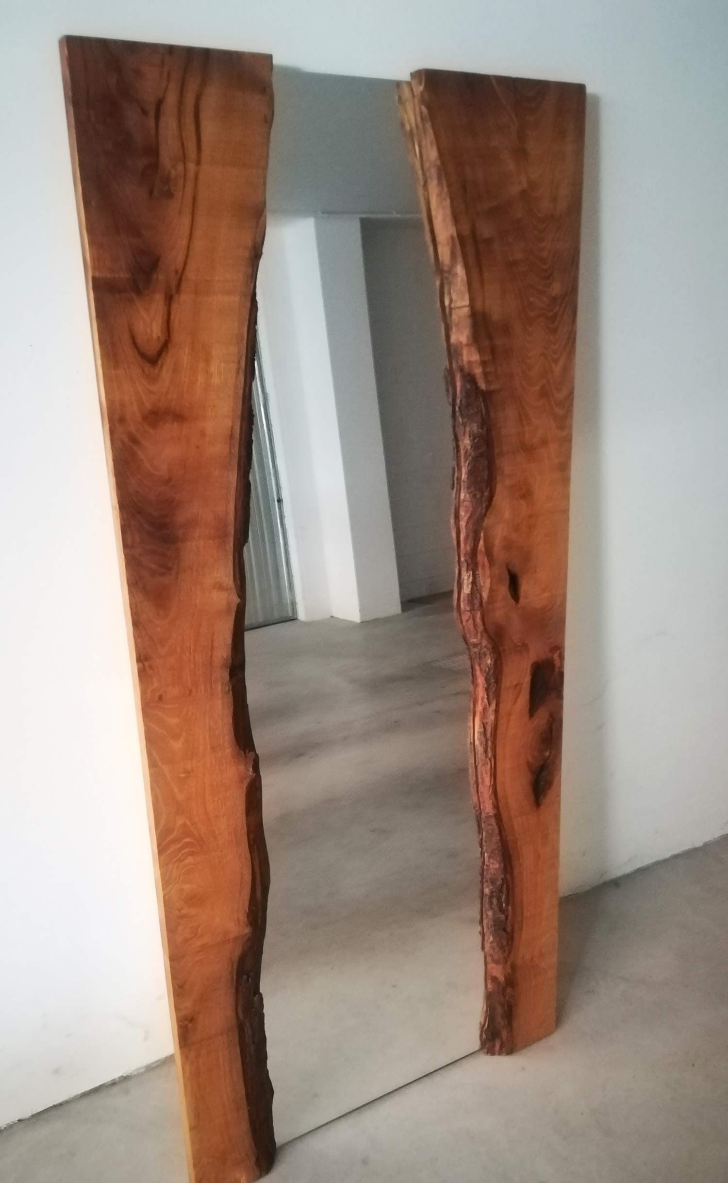 Live edge wood mirror with Chestnut aged, rustic mirror with a modern design for bedroom furniture, shop or vintage office