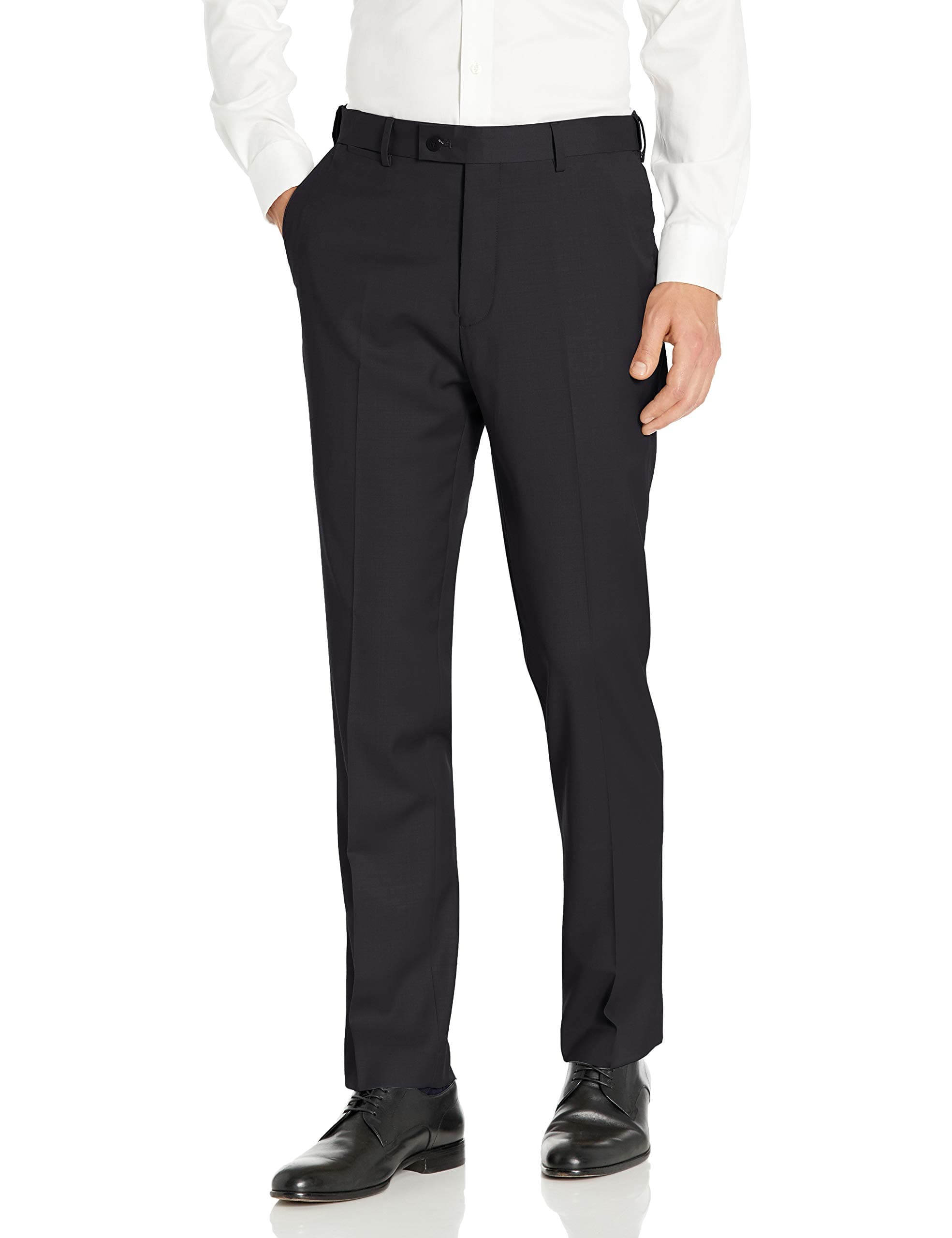 Louis Raphael ROSSO Men's Flat Front Washable Stretch Wool Blend Dress Pant with Comfort Waistband