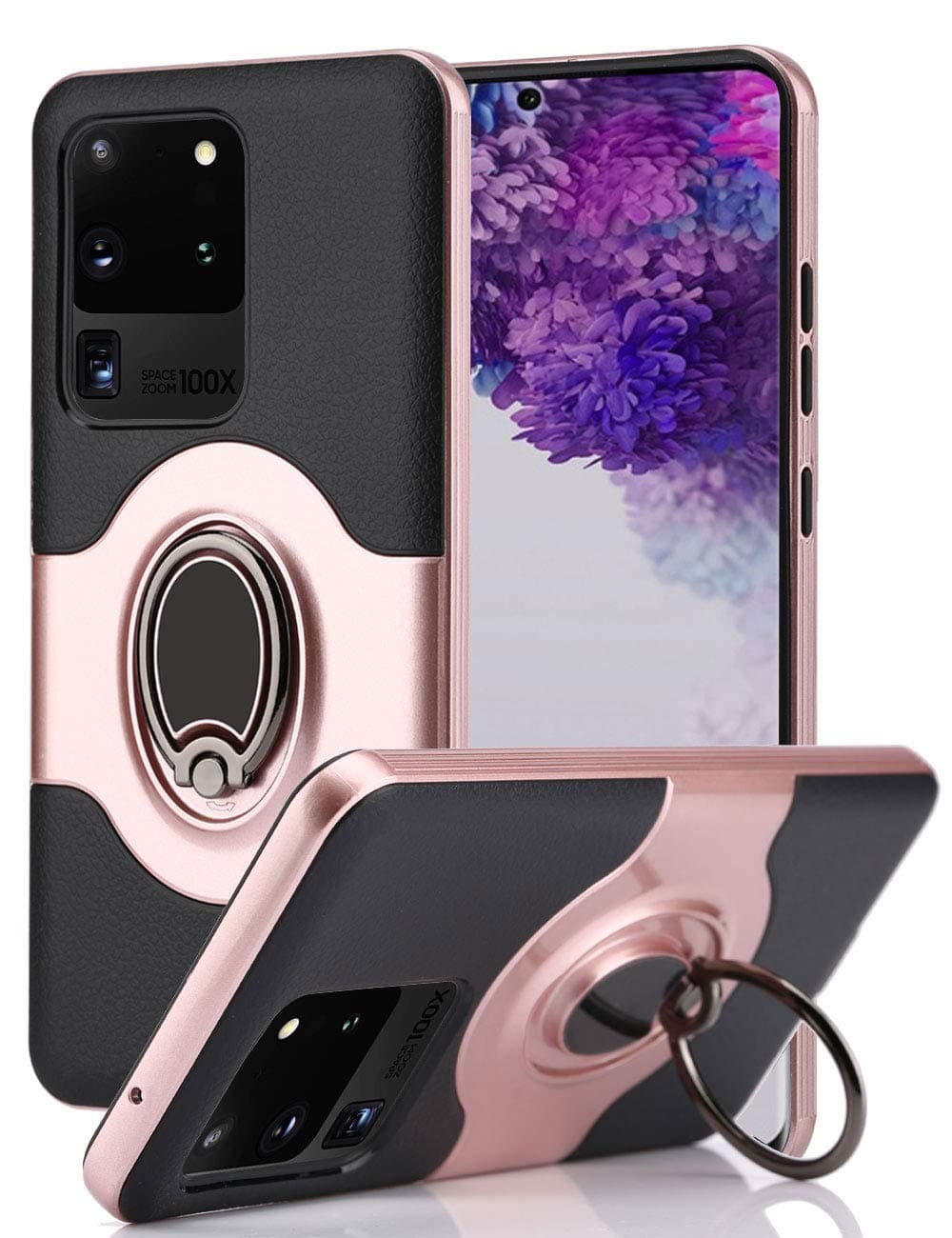 LUUDI Case for Samsung Galaxy S20 Ultra 5G Case with Ring Stand Holder Rotatable Kickstand Slim Fit Protective Shockproof Case Work with Car Mount Cover for Galaxy S20 Ultra 5G 6.9 inches Rose Gold