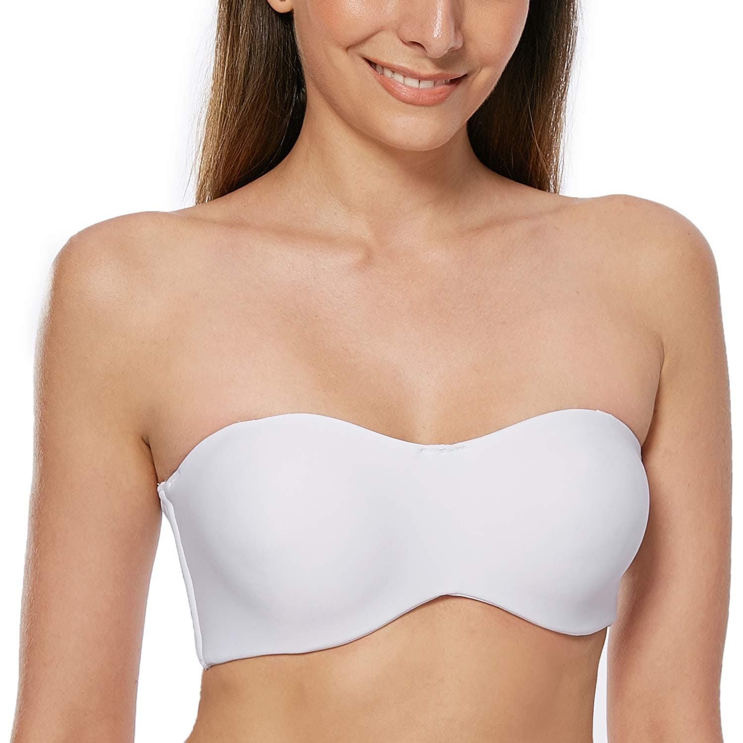 MELENECA Women's Jacquard Unlined for Bigger Bust Underwire Minimizer Strapless Bra