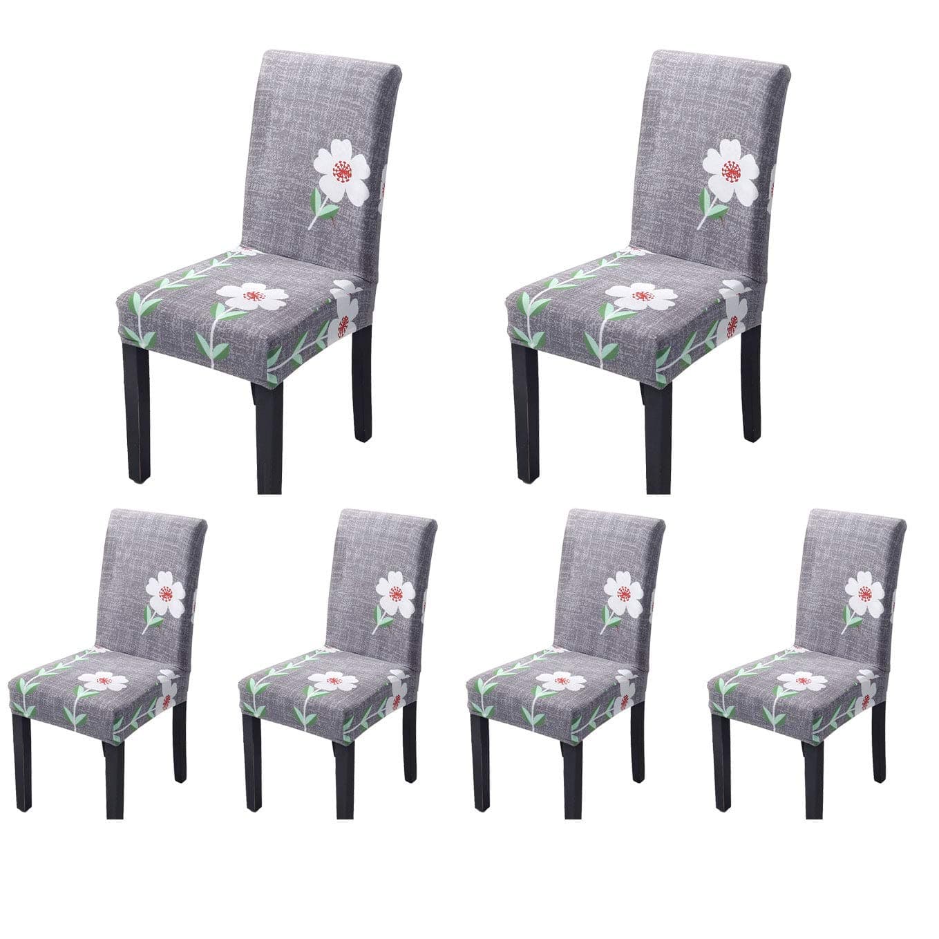 SoulFeel Stretch Spandex Dining Room Chair Protector Slipcovers, Set of 6 (Style 44, Daisy Flower)