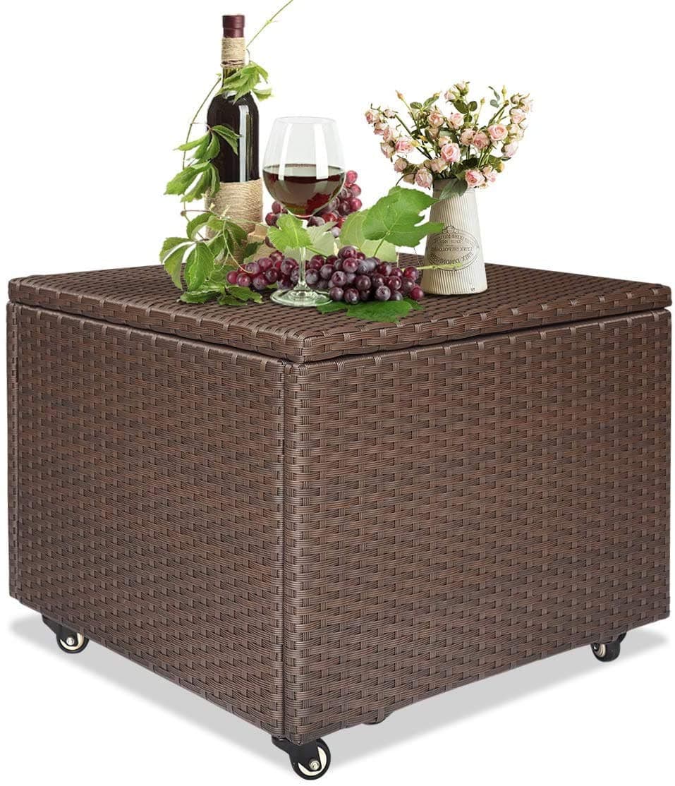Outdoor Patio Wicker Storage Container Deck Box made of Antirust Aluminum Frames and Resin Rattan, 20-Gallon (Brown) (Medium, Brown)