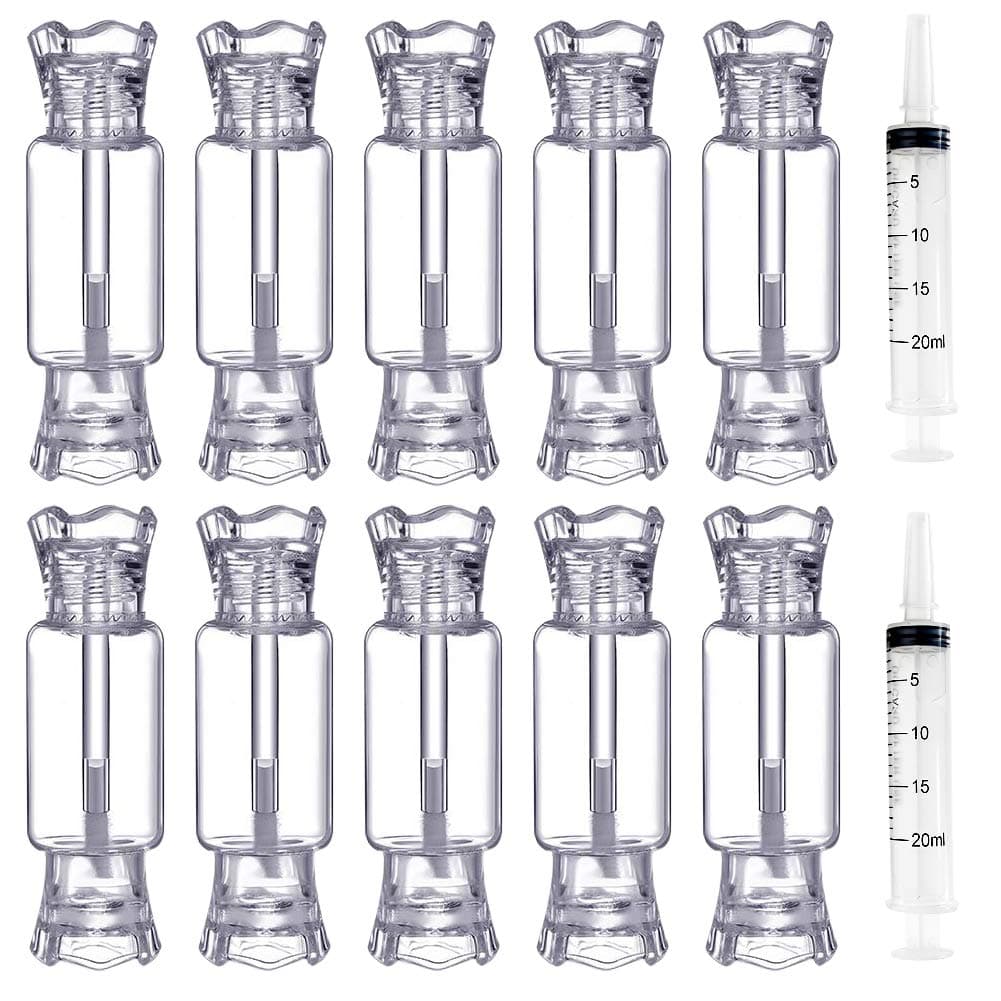 10 Park Lip Gloss Tubes Candy Shape Lip Gloss Containers Clear Lip Gloss Bottle with 2 Plastic Syringe for DIY Refillable Women Girls