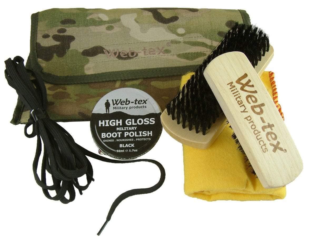 Web-Tex Military Boot Care Cleaning Kit 2 Brushes Polish Laces Original Multicam