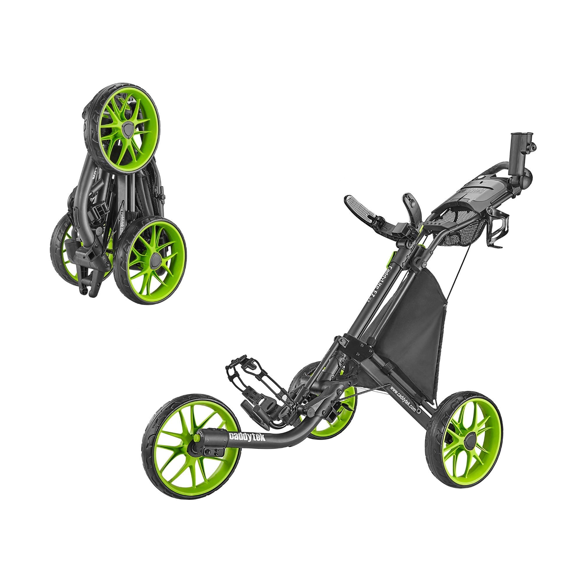 CaddyTek 3 Wheel Golf Push Cart - Foldable Collapsible Lightweight Pushcart with Foot Brake - Easy to Open & Close