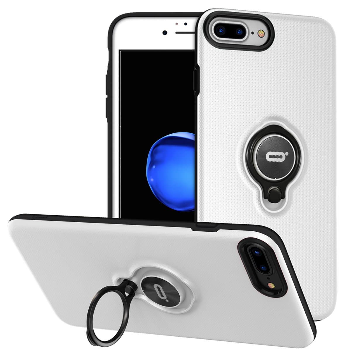 DESOF iPhone 8 Plus Case, iPhone 7 Plus Case with Ring Holder Kickstand, 360°Adjustable Ring Grip Stand Work with Magnetic Car Mount Anti-Fingerprint Slim Cover for Apple iPhone 8P 5.5 inch - White