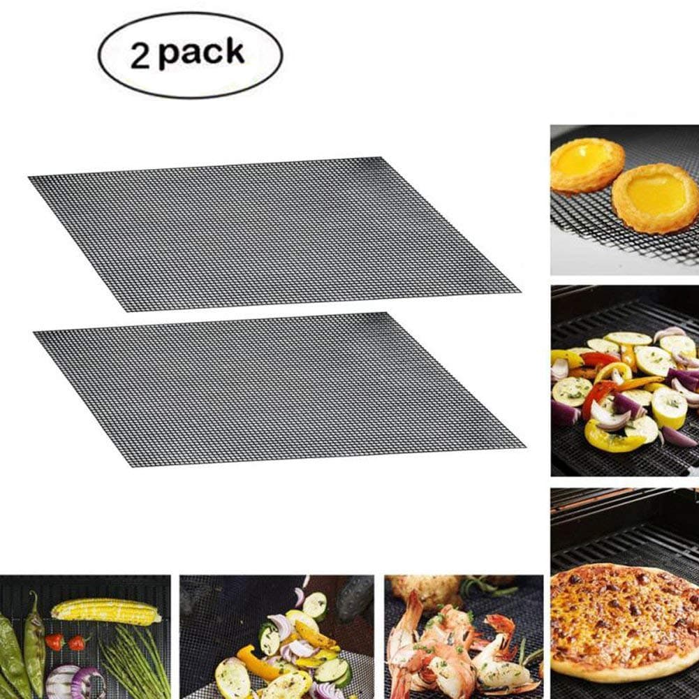 BBQ Mesh Mat Grill Tool Non Stick Set of 2 Grilling Mat for Cooking and Barbecues 13 x 17 inches Black