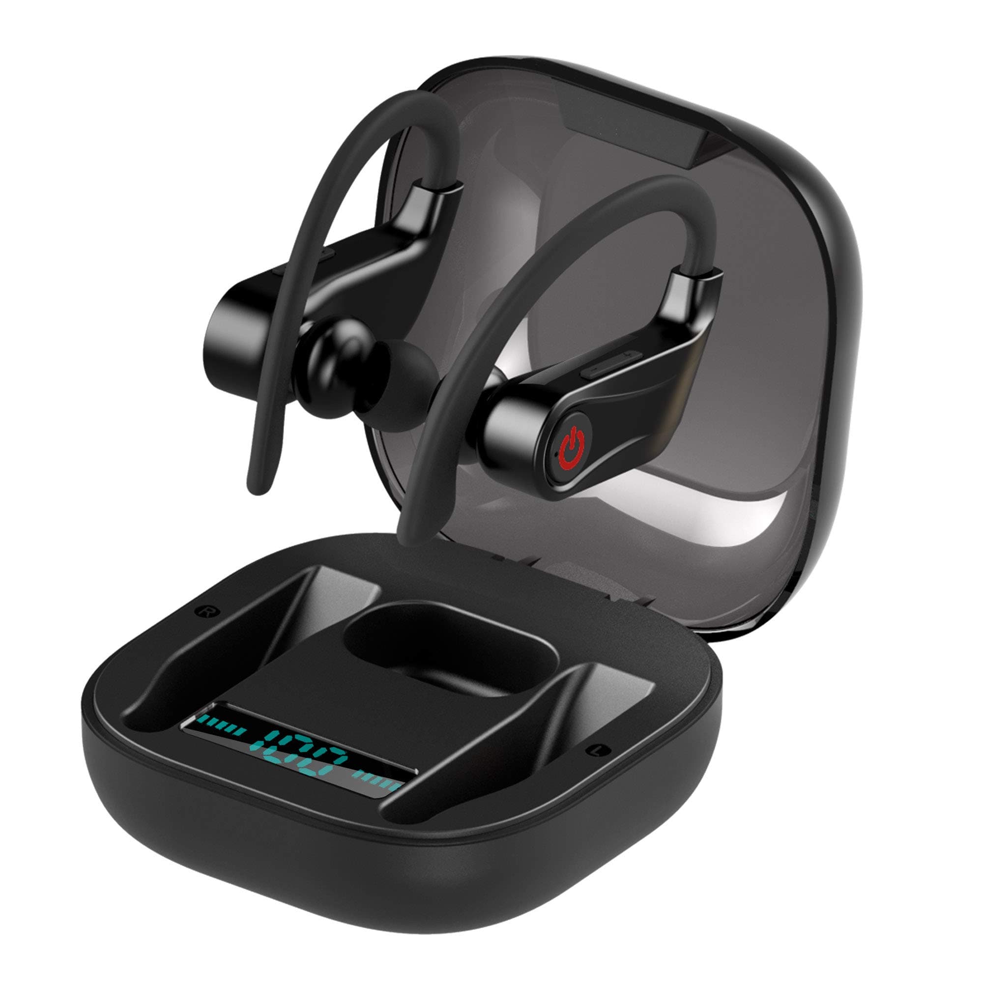 True Wireless Earbuds, TWS Bluetooth 5.0 Headphones with Charging Case for iPhone Android, Truly Wireless in Ear Blue Tooth Earbuds with Earhooks Sports Earphones Stereo Running Headsets with Mic