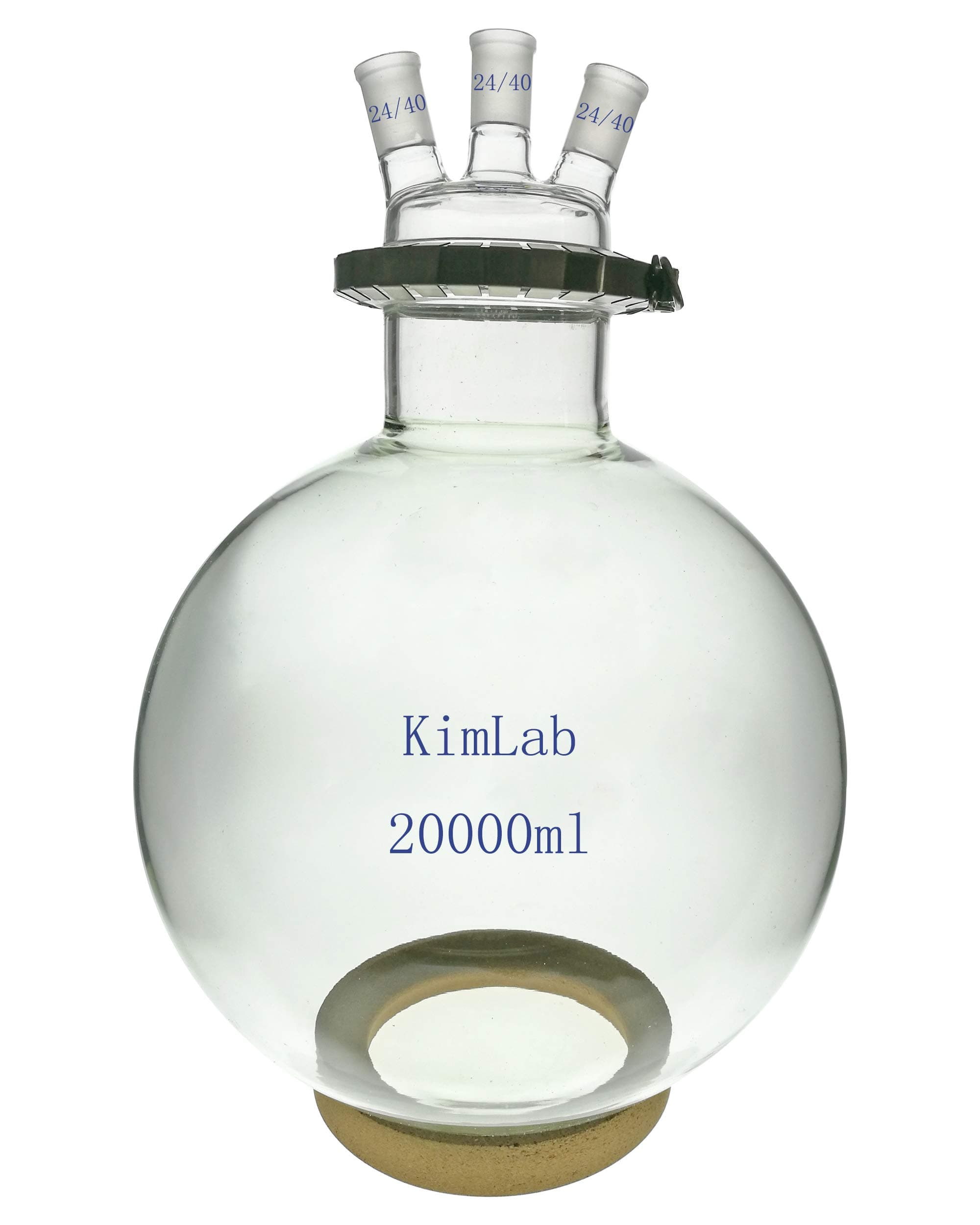 KimLab REA-0029 20000ml/20L 3-Neck Round Reaction Kettle Flask Open Cover with Clamp & Cork Stands