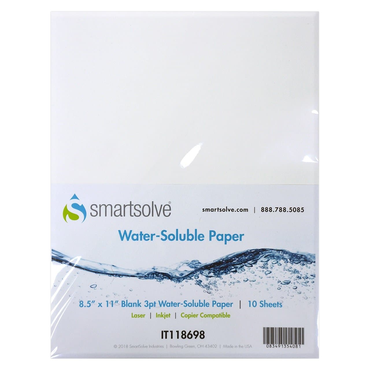 SmartSolve IT118698 Water-Soluble Dissolving Paper, 8.5" x 11", White (Pack of 10)