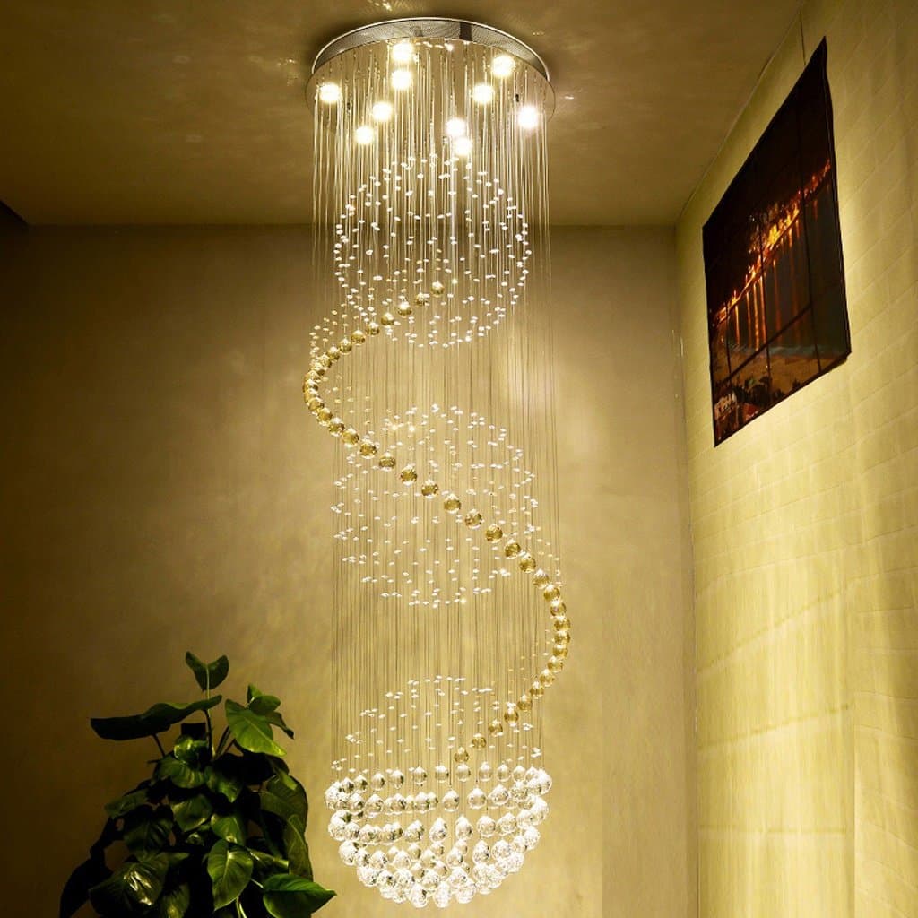 MILUCE Modern Clear K9 Crystal Spiral Ball Ceiling Light Crystal Chandelier Lighting for Living Room (Size : D40*H120CM)