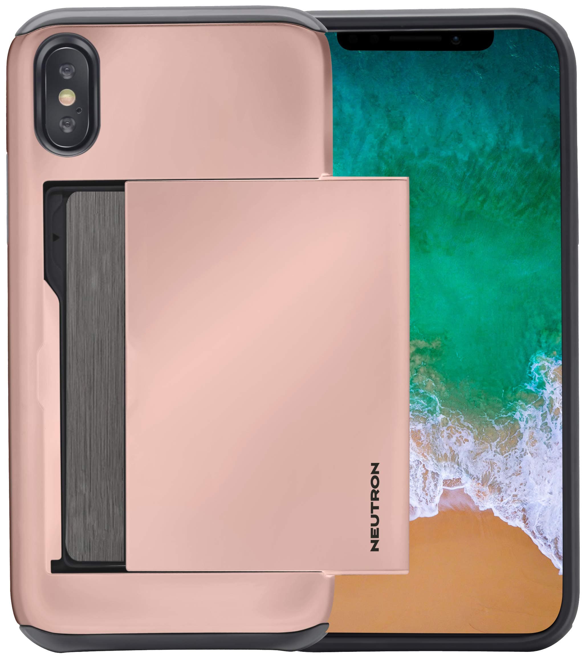 Neutron iPhone X/XS Shockproof Case with Card Holder - Protective Credit Card Wallet Slot (Rose Gold)