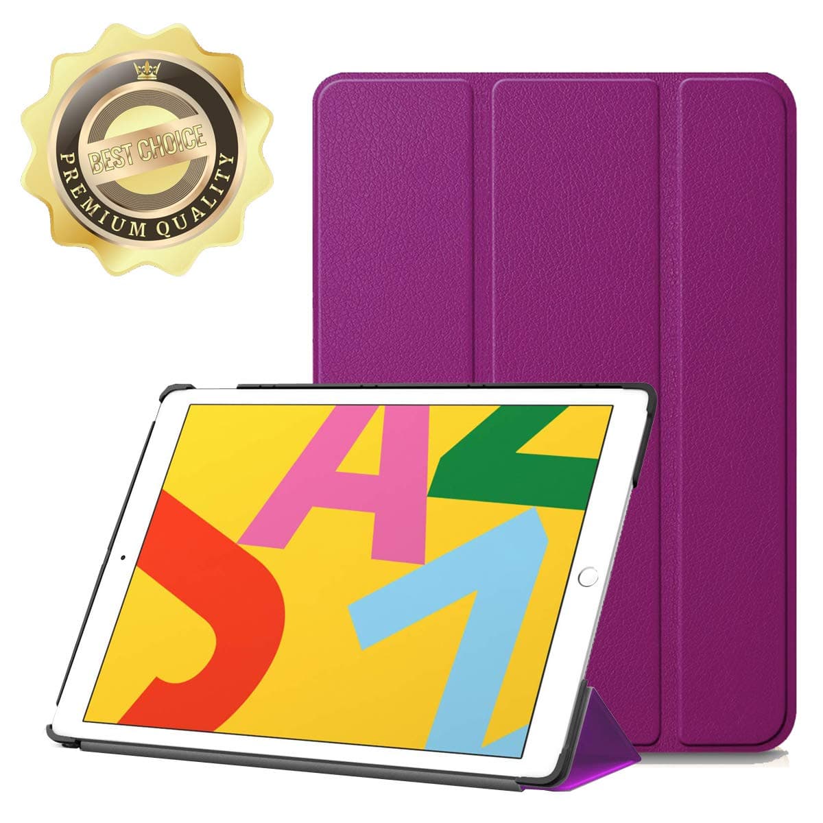 New iPad 7th Generation 10.2" Case 2019, Smart Trifold Stand Shockproof Soft TPU Back Cover with Auto Sleep/Wake for Apple iPad 7th Gen 10.2 Inch (Purple)