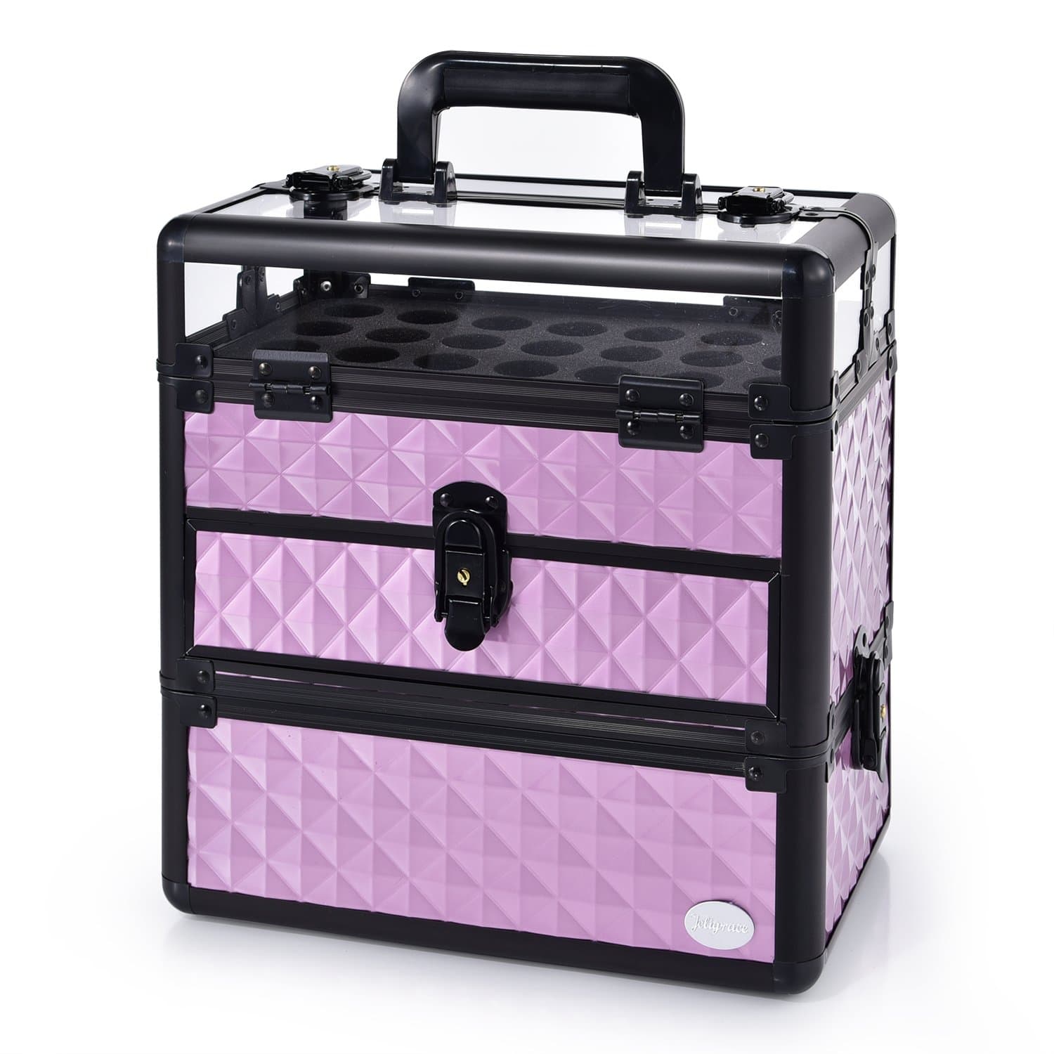 Large Nail Train Case Professional Cosmetic Makeup Box Portable Accessory Kit with Nail Polish Slots Purple by Joligrace