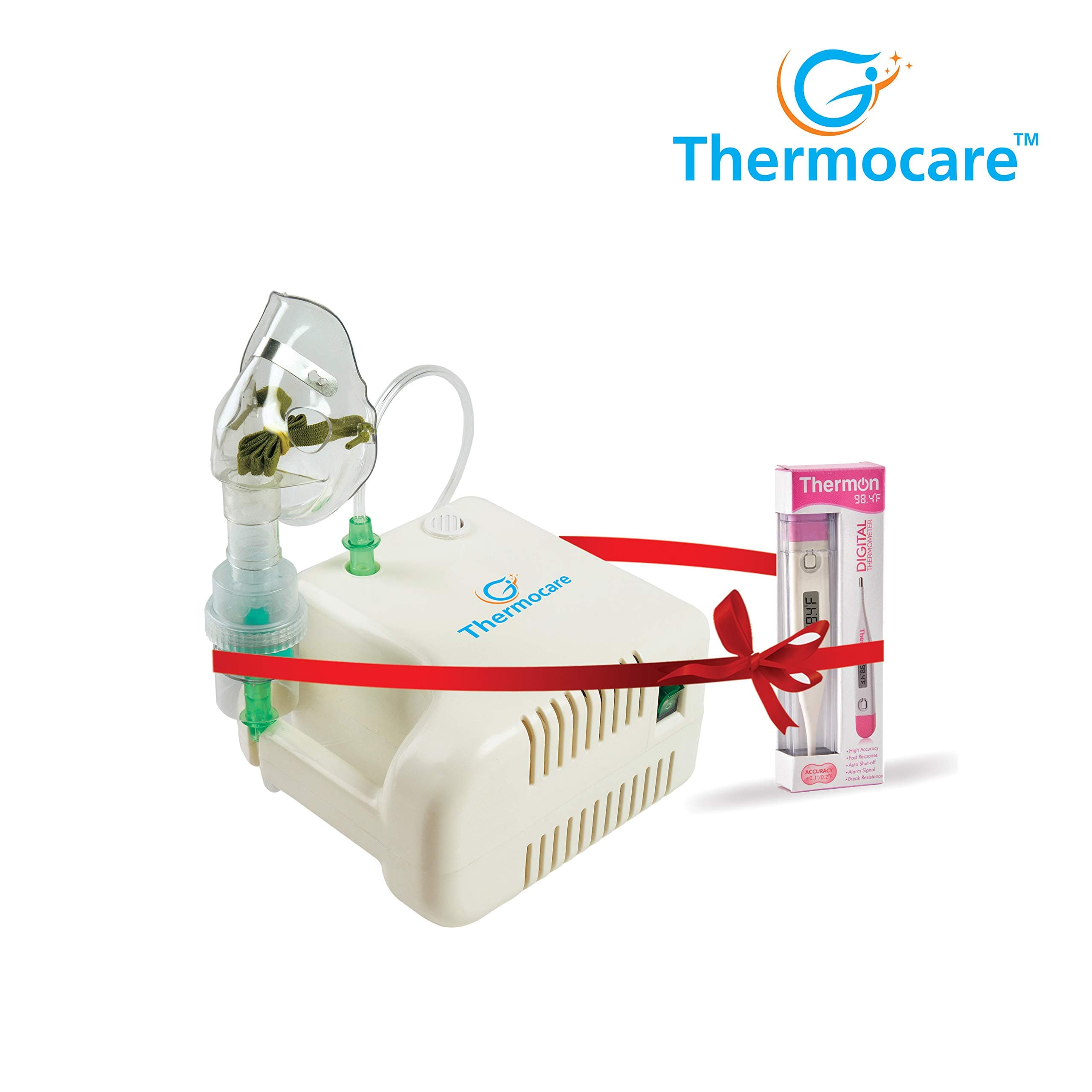 Thermocare nano Compressor nebulizer machine with complete kit child,kid and adult mask free digital thermometer