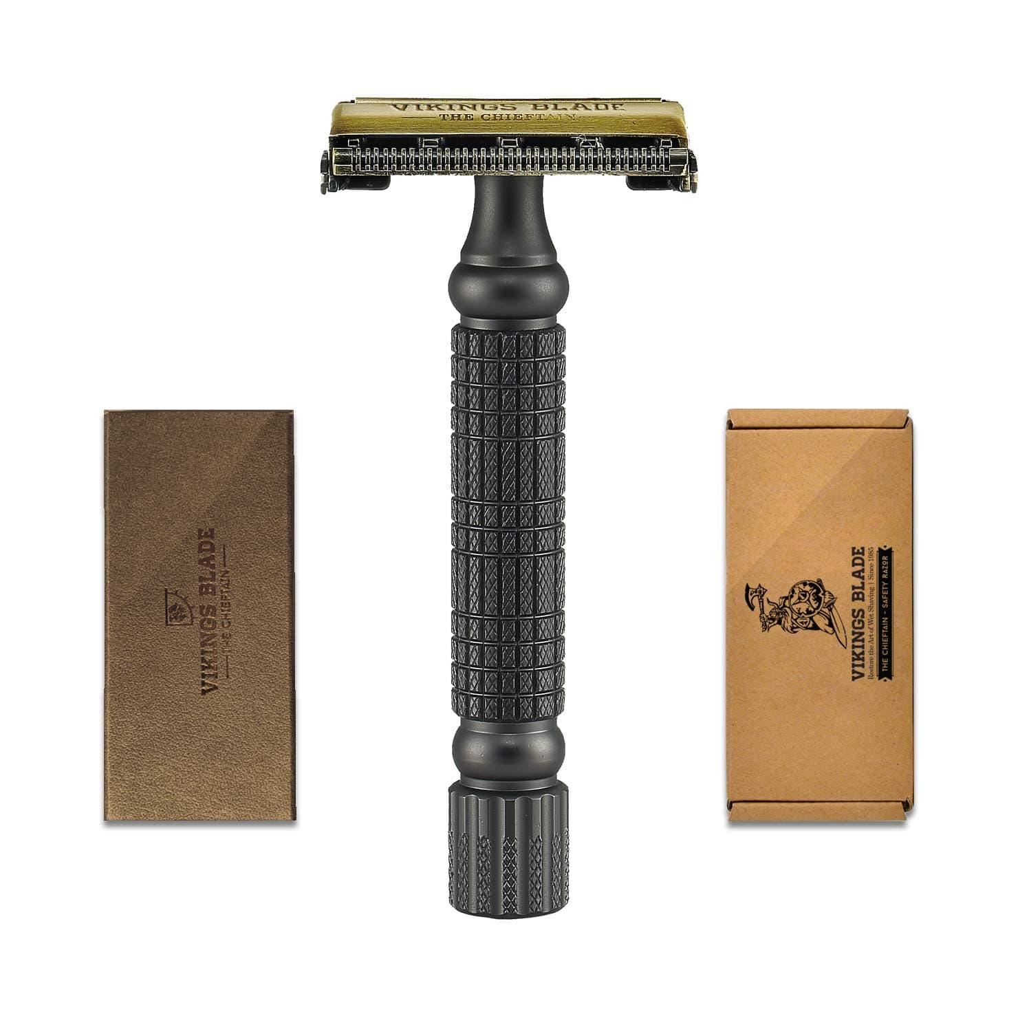 VIKINGS BLADE The Chieftain '5 BC' Double Edge Safety Razor, Ancient Dust & Vintage Bronze (Brass, Neutrally Aggressive)