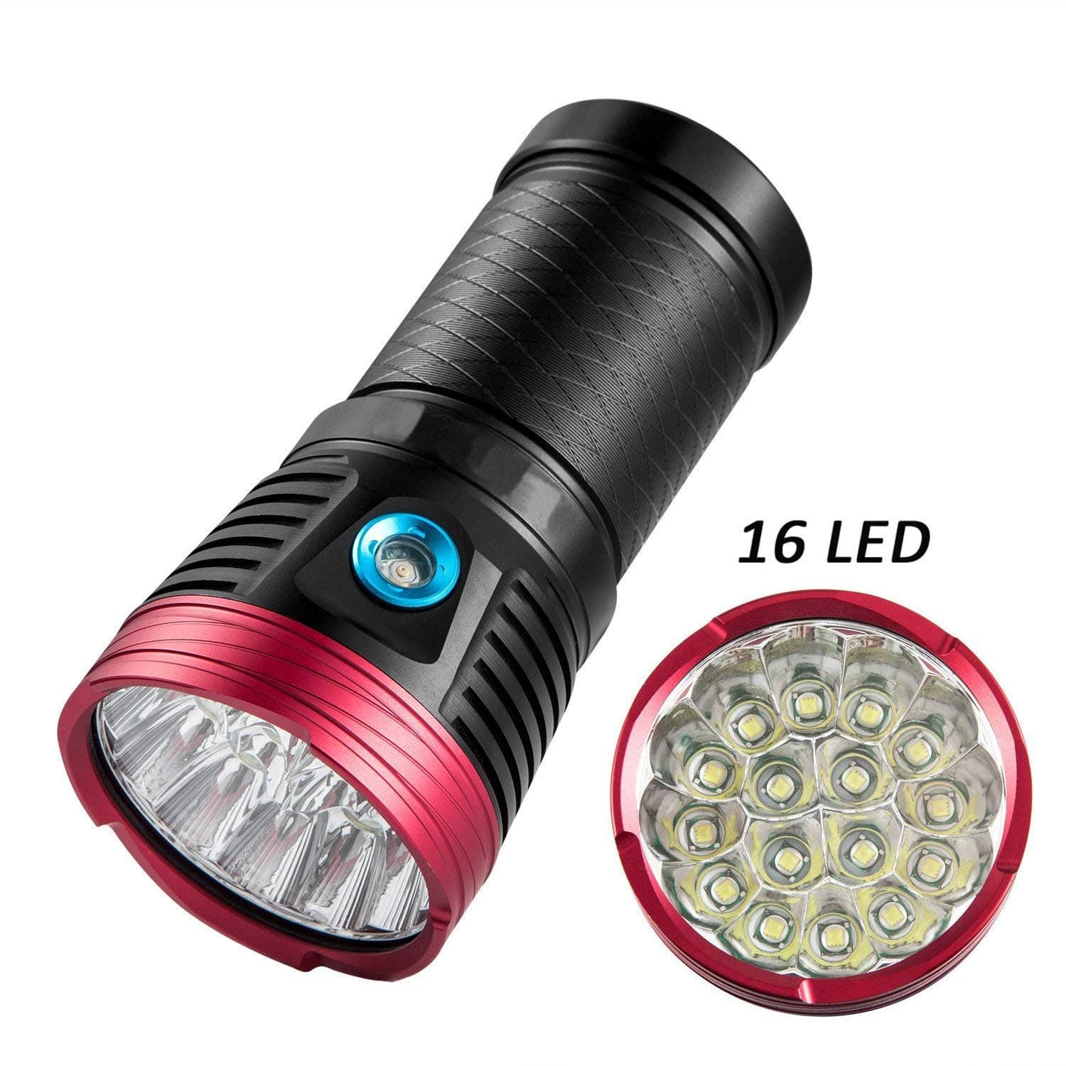 Powerful Torch 16x XM-L T6 LED Flashlight Torch, LUXNOVAQ 15000 Lumen Super Bright Torch Portable Waterproof Tactical Flashlight with 3 Modes for Hiking Camping Fishing Outdoor Household