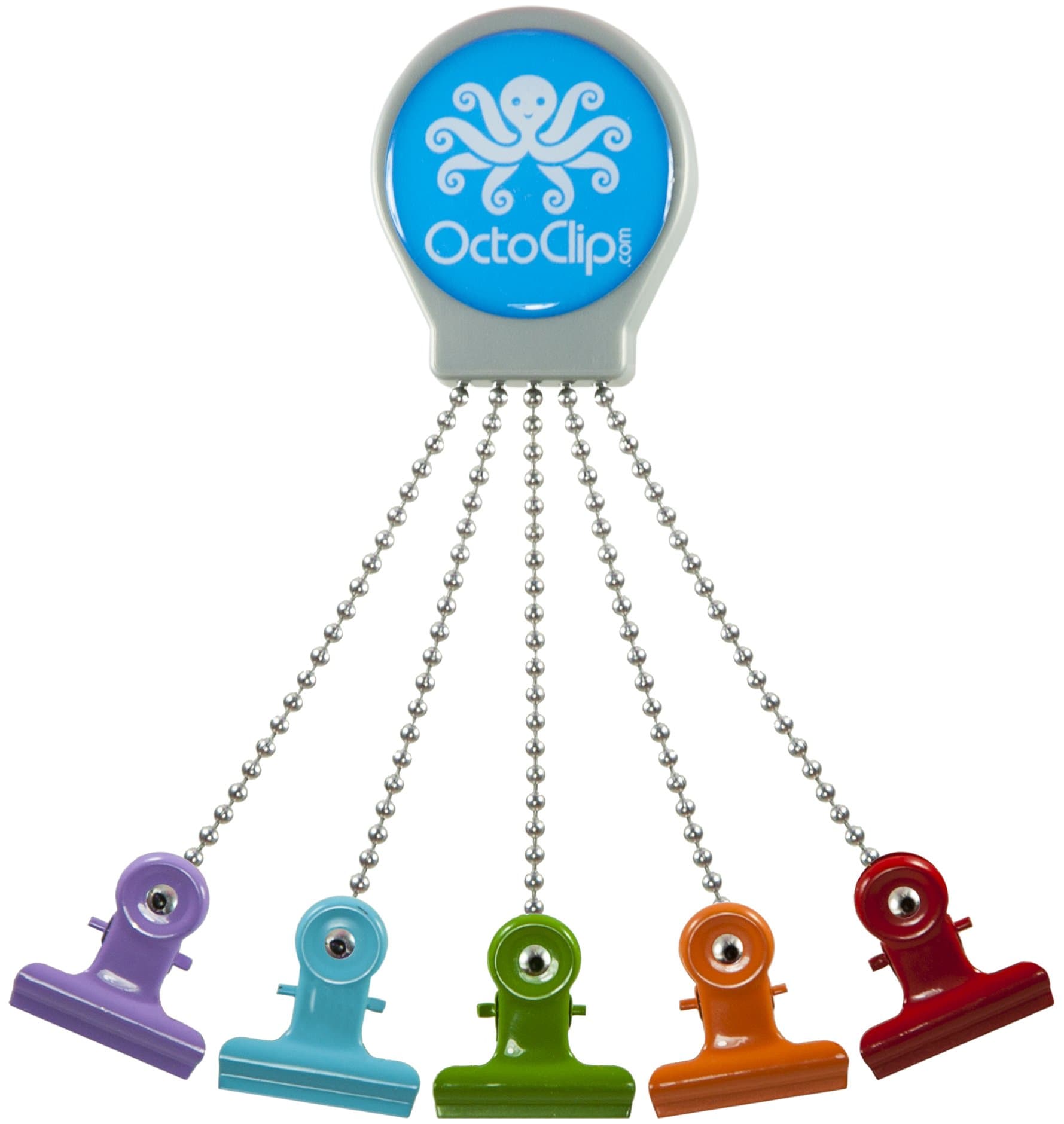 OctoClip Refrigerator Magnet – Fridge Organizer Locker Magnet Grey with Multi Colored Clips, 1 Pack