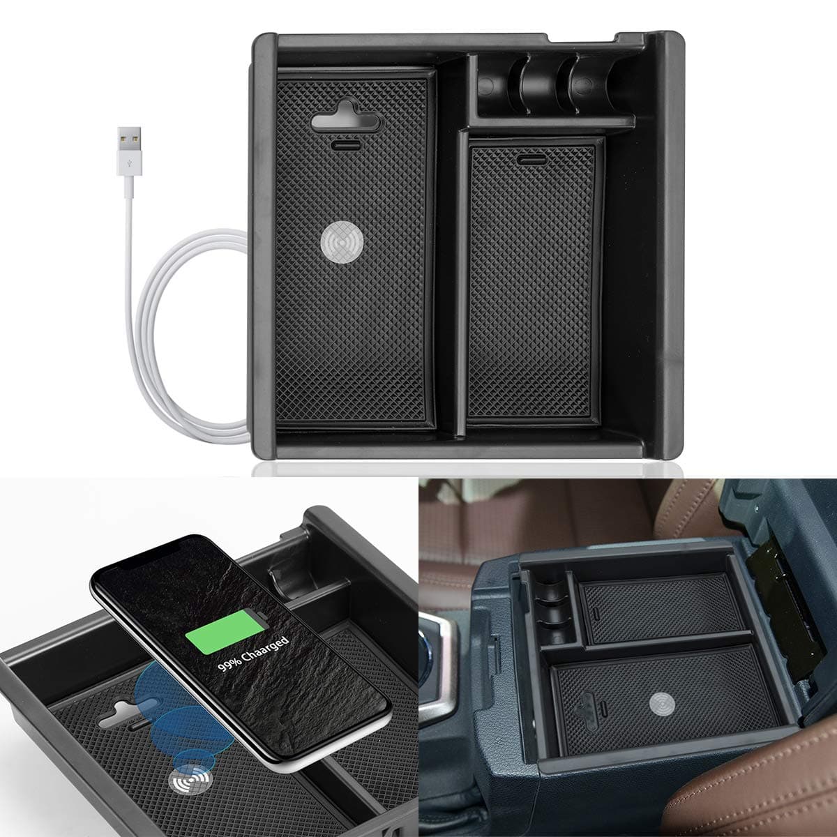ROCCS Wireless Charger Center Console Insert Organizer Tray for Tacoma 2016 2017 2018 2019 2020 2021