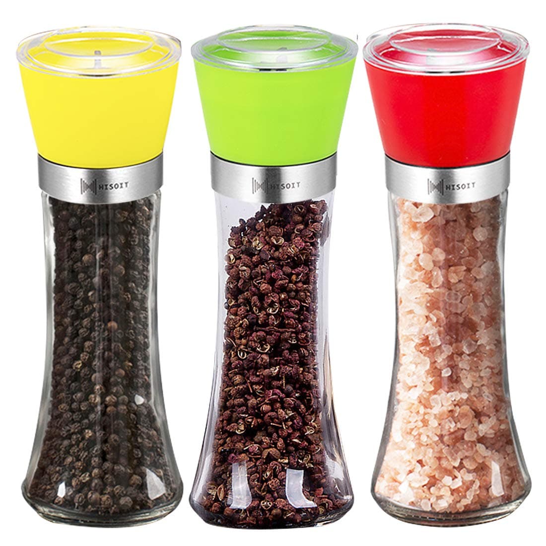 Pepper Grinder Salt Shaker Set with 5 Grade Adjustable Ceramic Rotor Set of 3 Salt Grinders and Pepper Mill Shaker Mills Set for Cooking and BBQ Spices 6 Oz