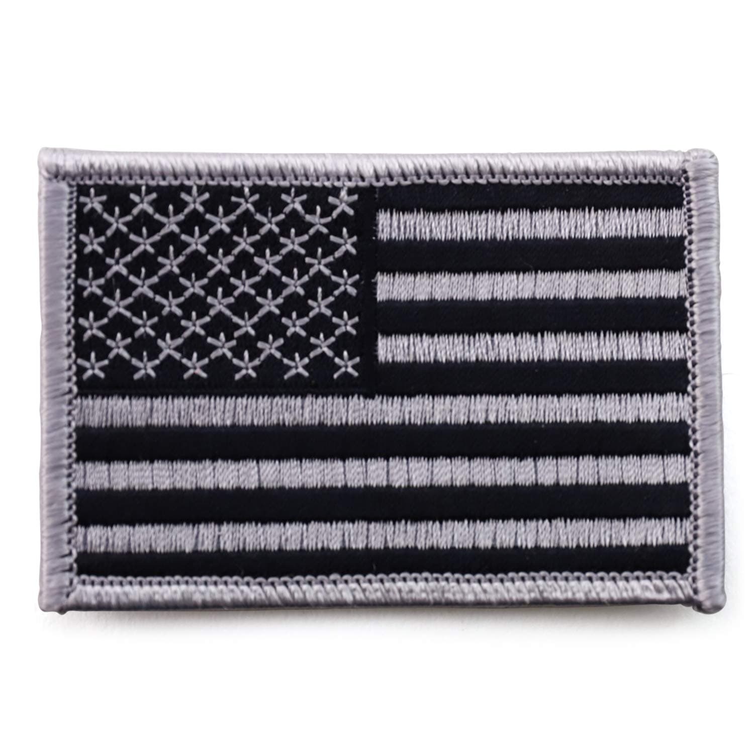 USA American Flag Embroidered Iron On Patch One Size - Subdued Grey