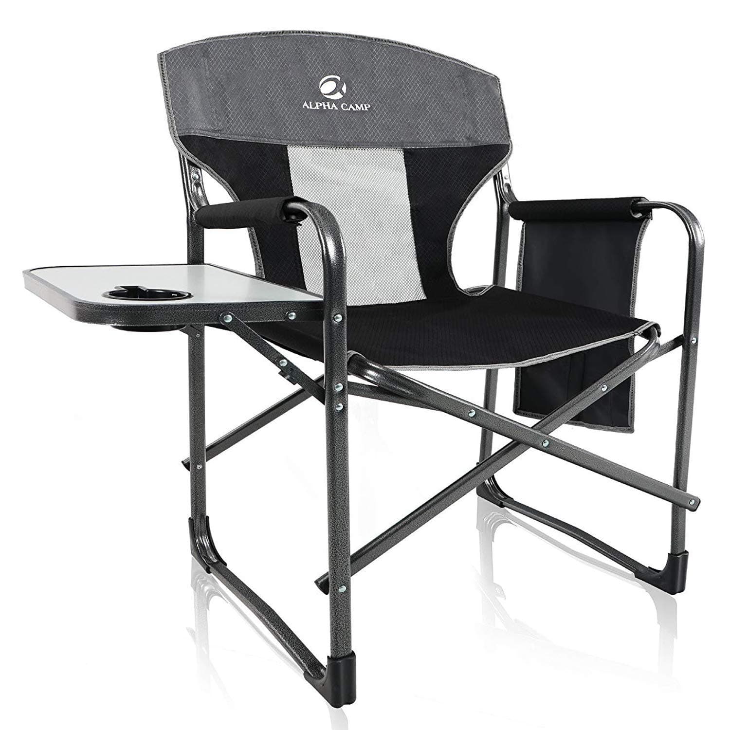 ALPHA CAMP Oversized Camping Director Chair Heavy Duty Frame Collapsible Recliner with Side Table, Supports 300 lbs