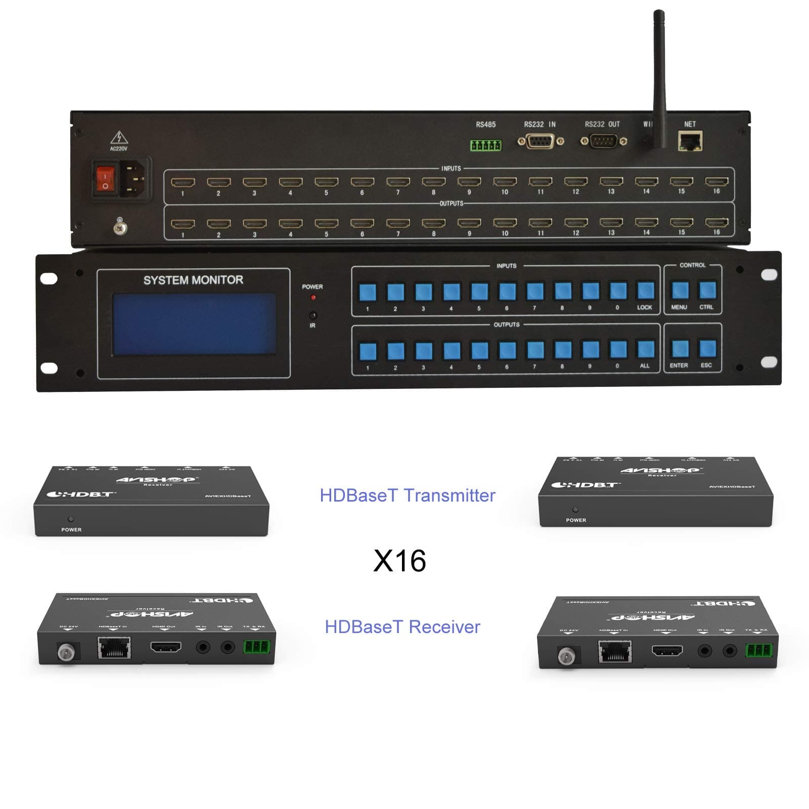 AVISHOP 16X16 HDMI Matrix Switch with Remote,WiFi and Android Control Support 3D 4K Any 16 HDMI inputs to Any 16 HDMI Standard outputs TX+RX