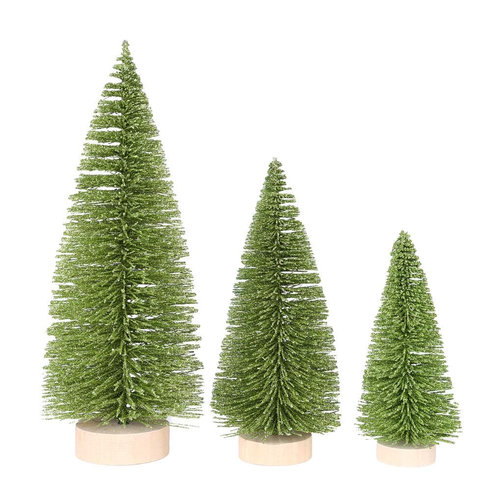 Ugood Light Green 2019 Christmas Tree Mini Light Green Pine Tree with Wood Base DIY Craft Table Decor 30cm/25cm/20cm/15cm (25CM)