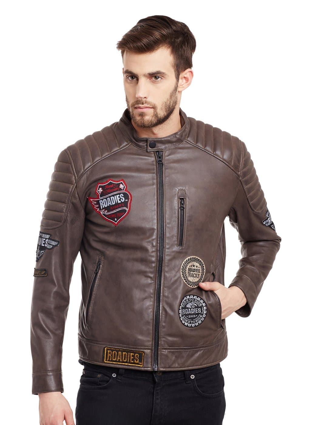 ROADIES by JUSTANNED Grey Men's Leather Jacket