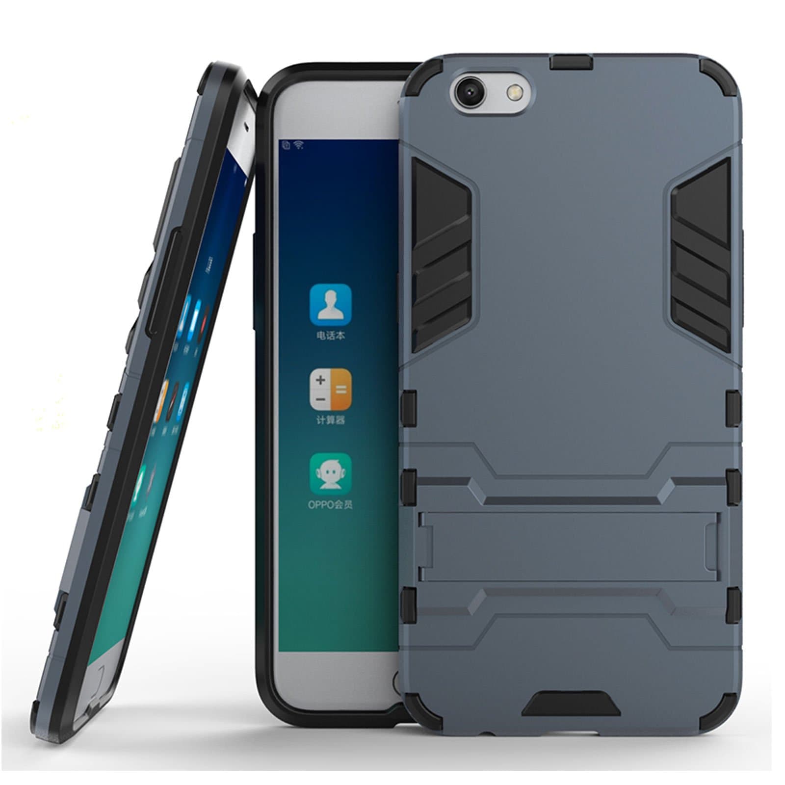 DMG Protective Rugged Hybrid Armour Hard Back Cover Kickstand Case for Oppo F3 Plus (Blue)