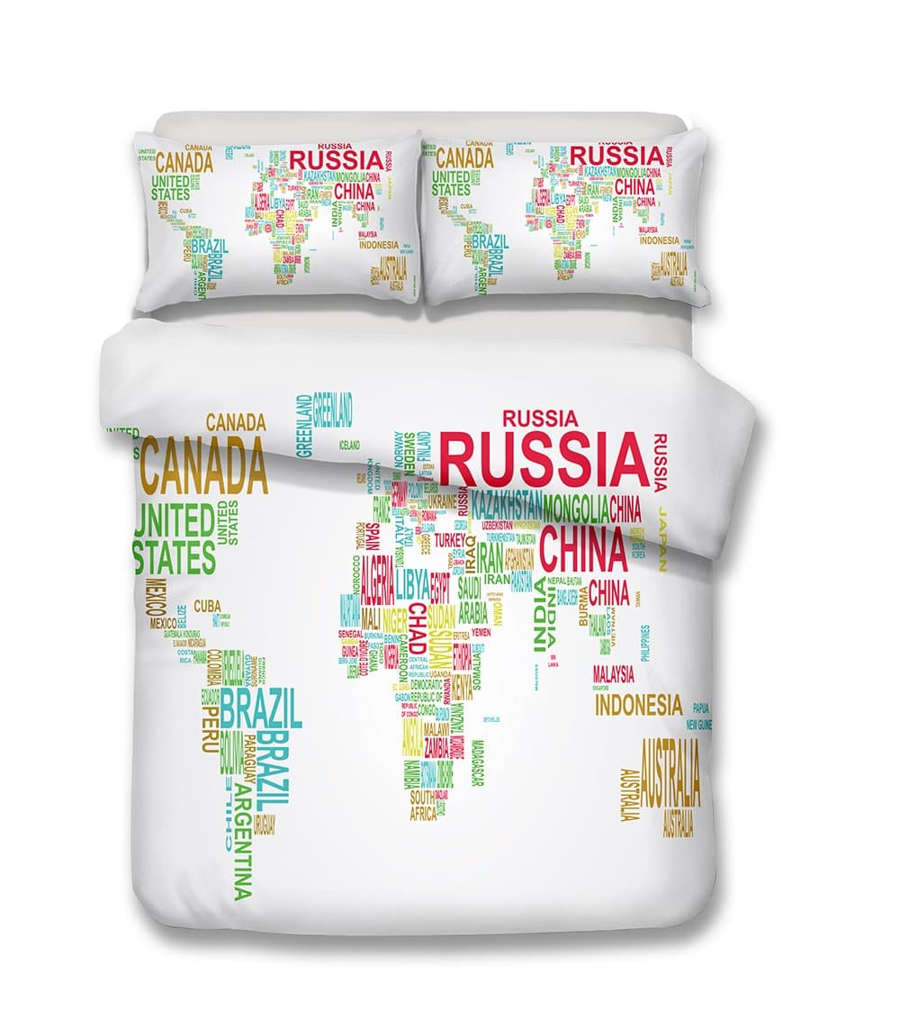 FASHION WORLD MAP pattern series 3D Bedding Set Print Duvet cover set lifelike bed sheet #2 (2, Double)
