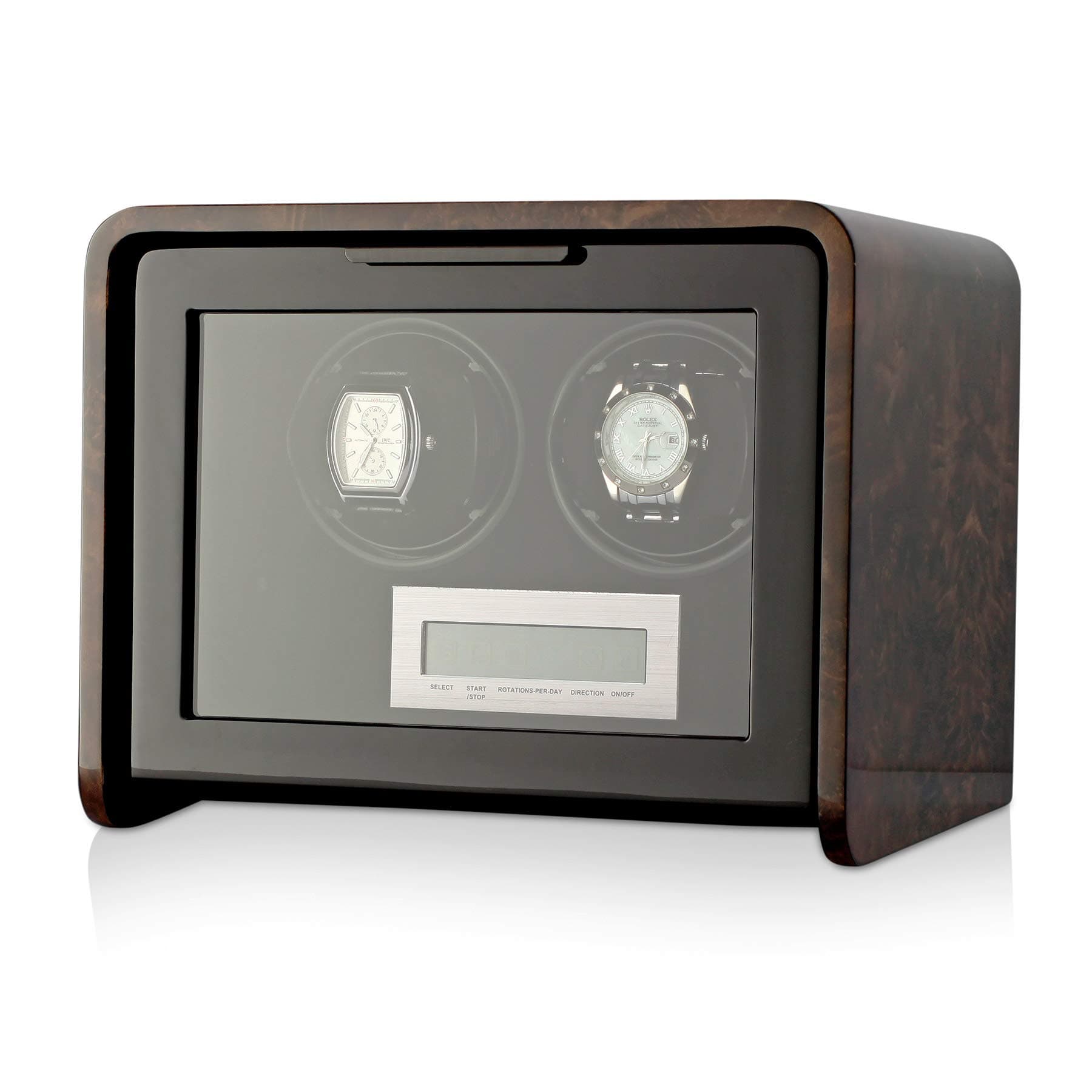 Double Watch Winder Box for Self-Winding 1 or 2 Automatic Watches with LED Case Backlight and LCD Touchscreen Display for All Watch Brands and All Watch Sizes