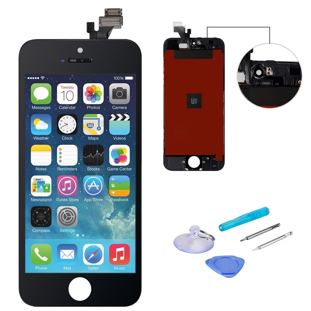 WEELPOWER Black LCD Display Replacement Screen Digitizer Touch Screen Assembly for iPhone 5 with Repair Tool(Black)