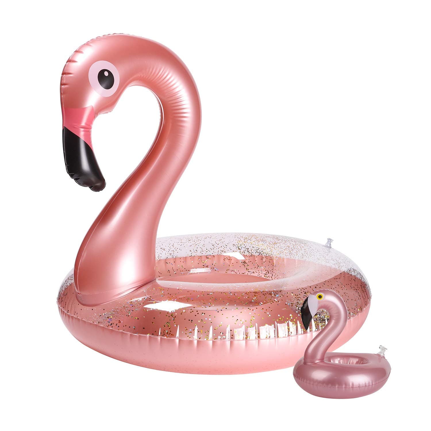 GROBRO7 Inflatable Flamingo Pool Float Elegant Vinyl Swimming Floaty Pool Toy with Glitters Outdoor Water Lounge Inflatable Raft with Flamingo Pool Drink Holder for Adults & Kids(M)