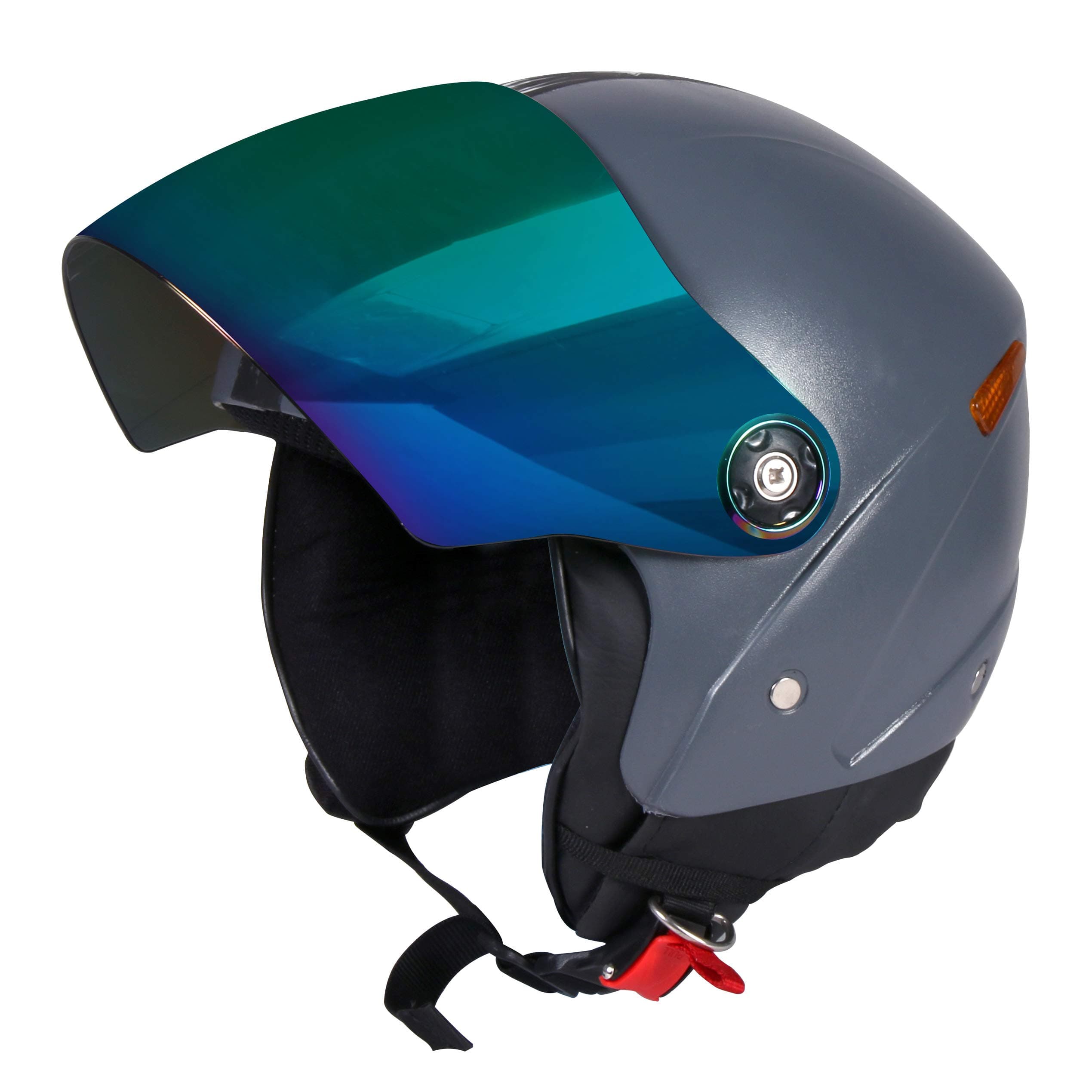 JMD HELMETS GRAND Premium Open Face Helmet With Mirror Visor (Grey, Large)